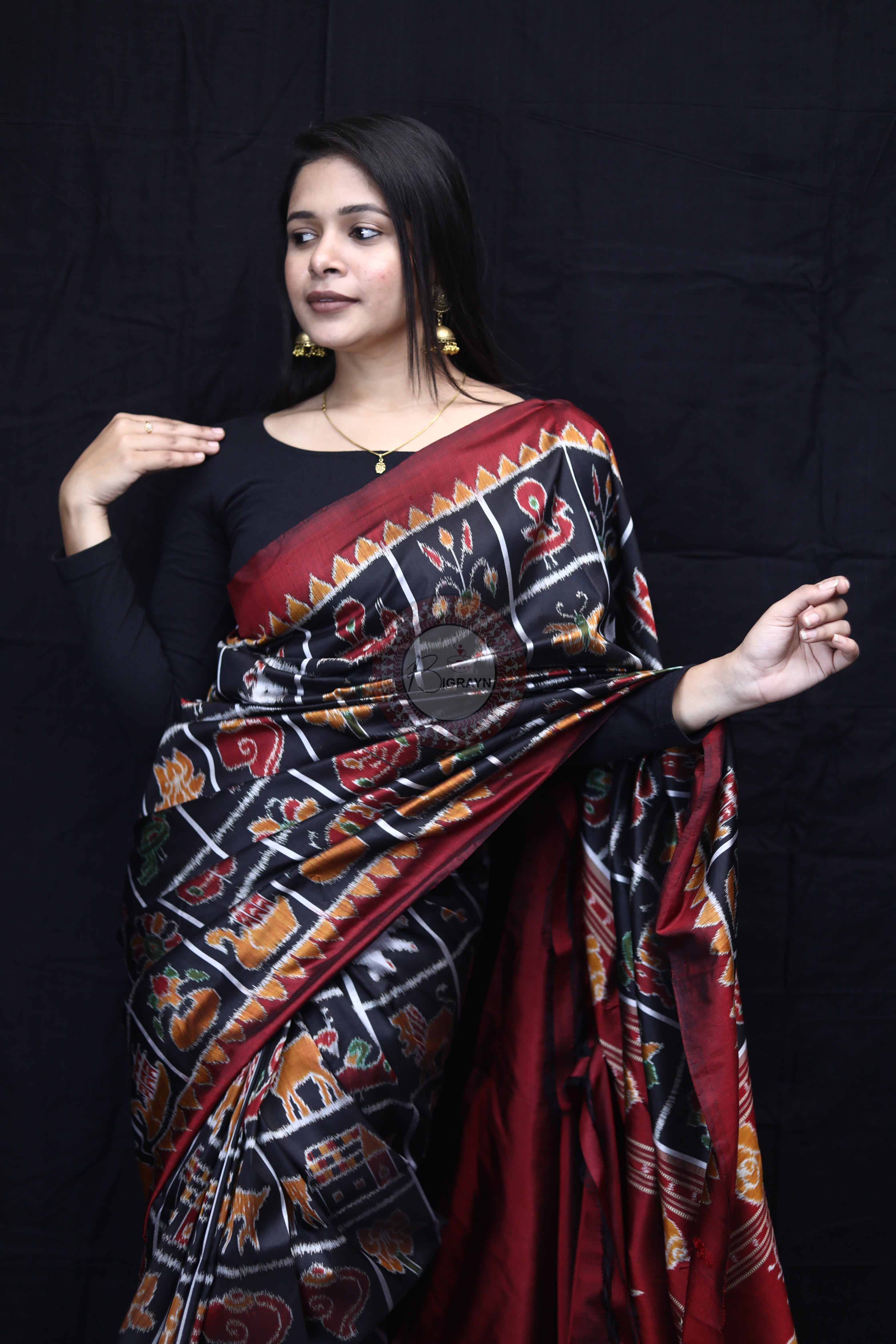 Black Nabakothi Mulberry Silk Saree