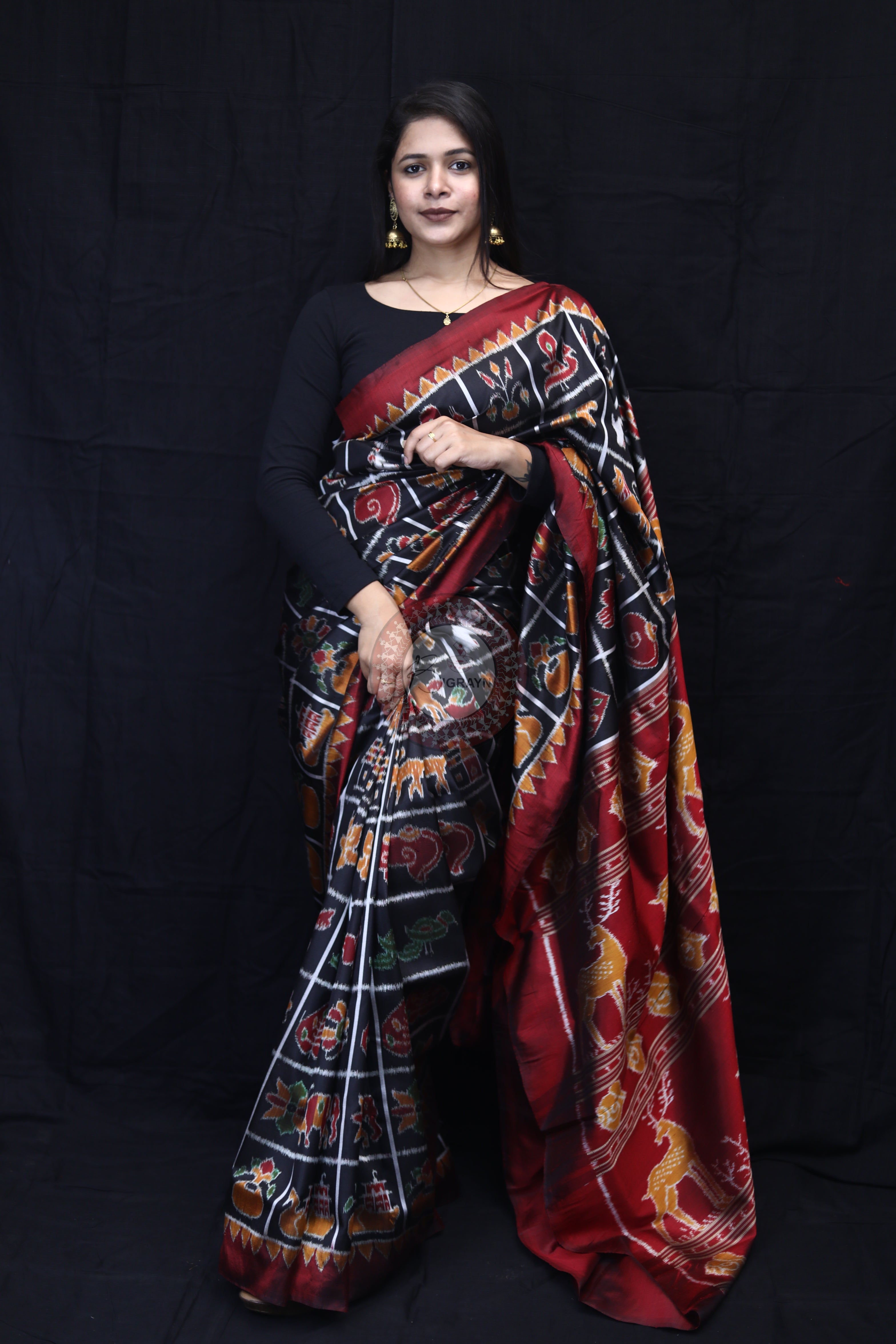 Black Nabakothi Mulberry Silk Saree