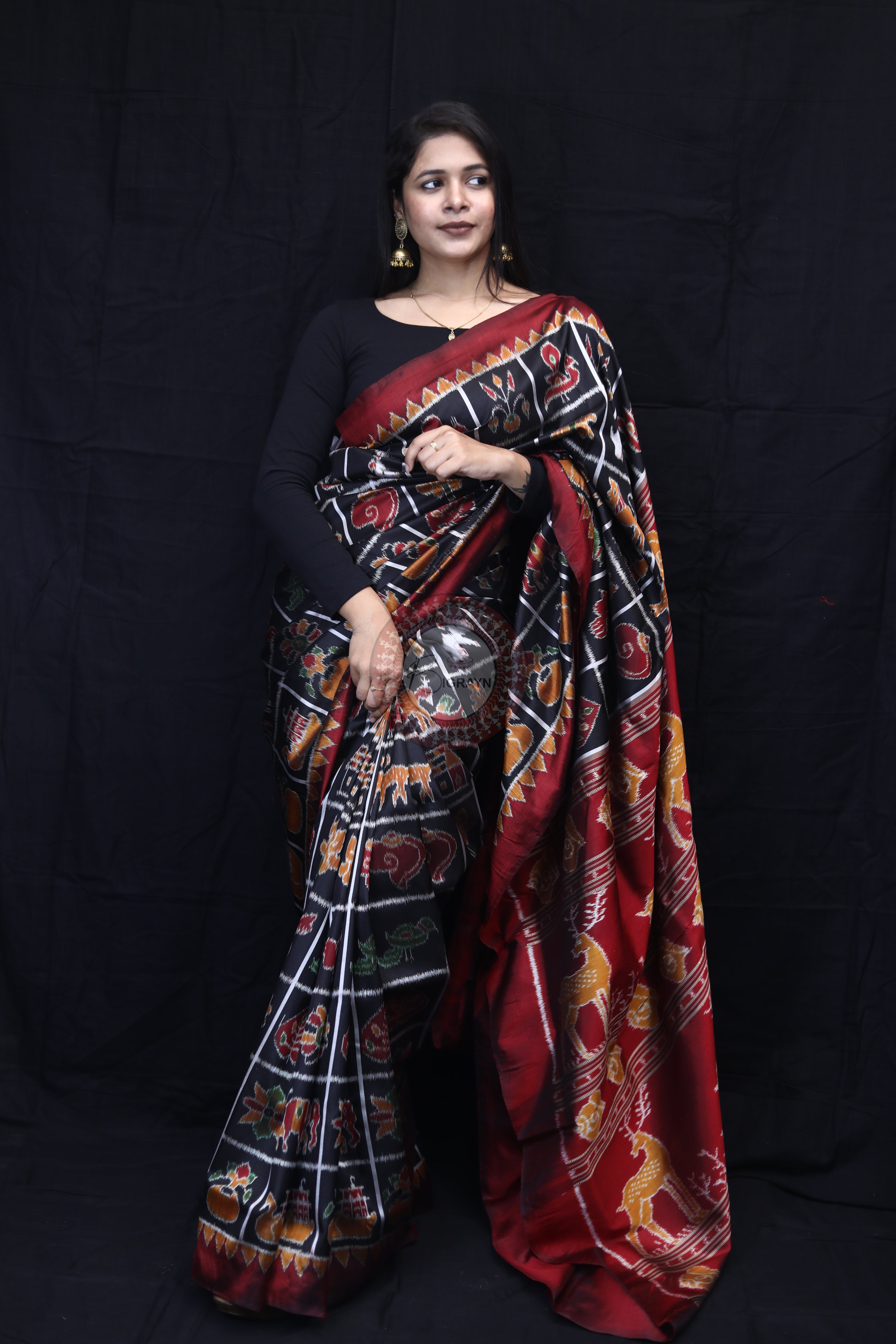 Black Nabakothi Mulberry Silk Saree