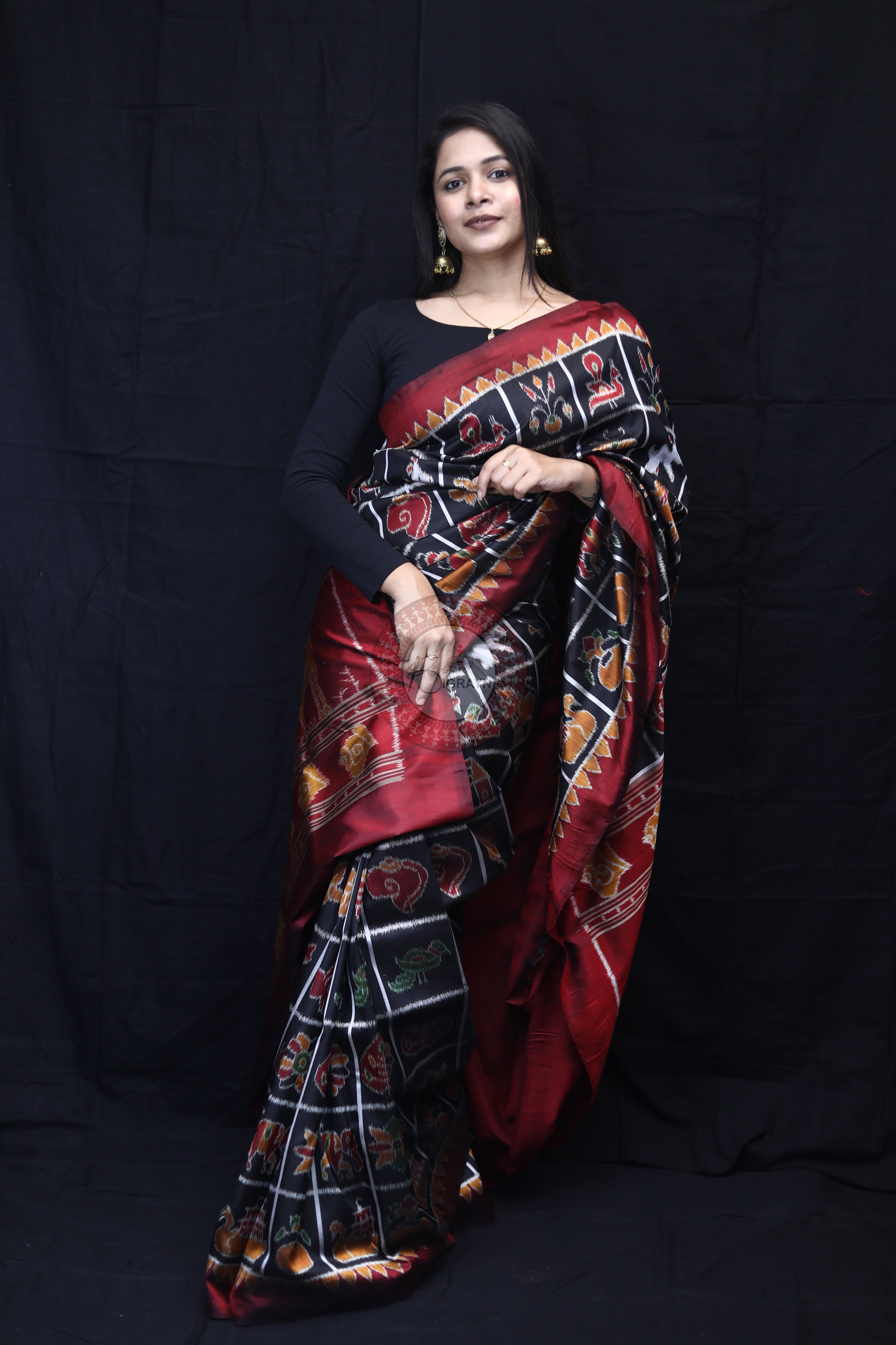 Black Nabakothi Mulberry Silk Saree