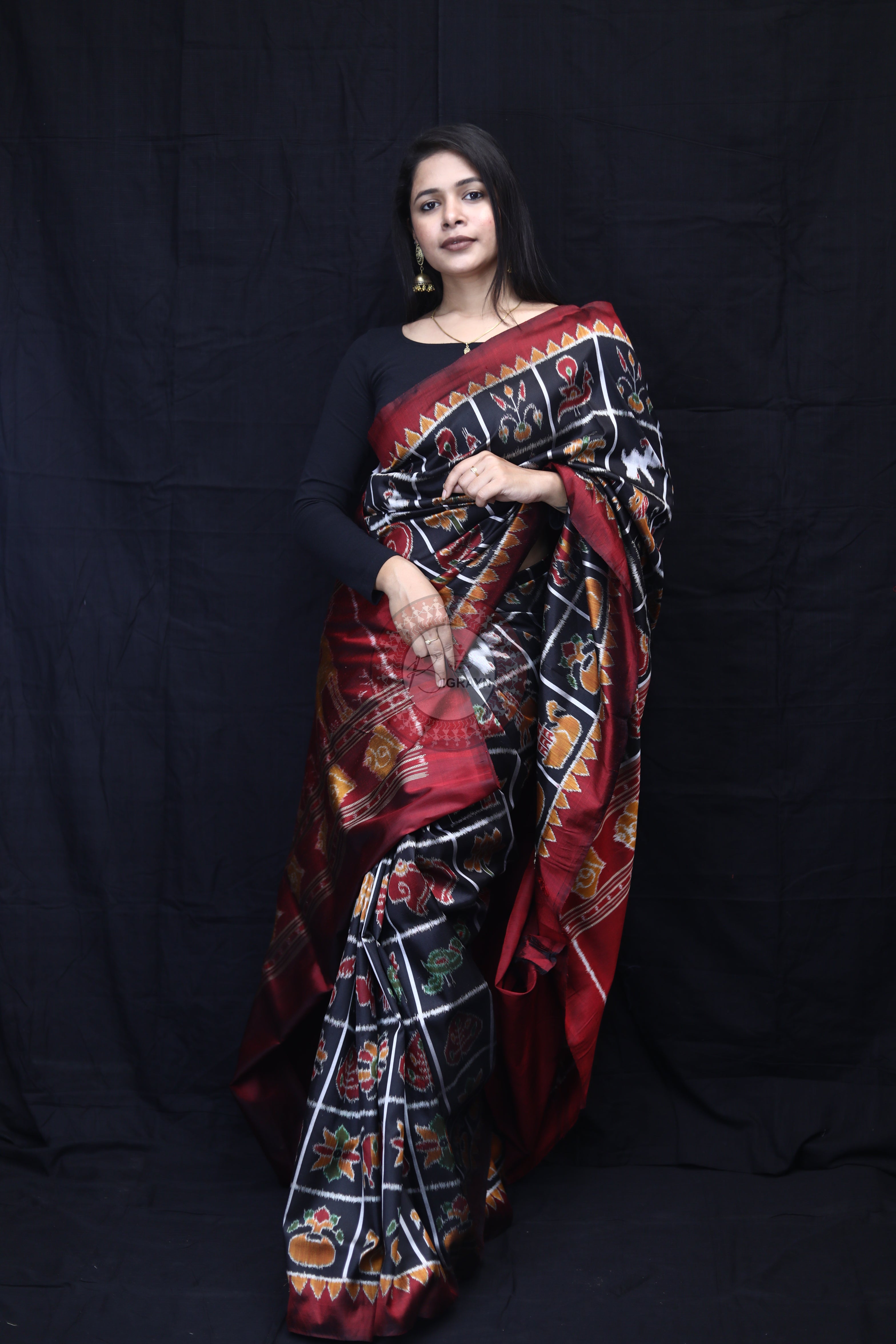 Black Nabakothi Mulberry Silk Saree