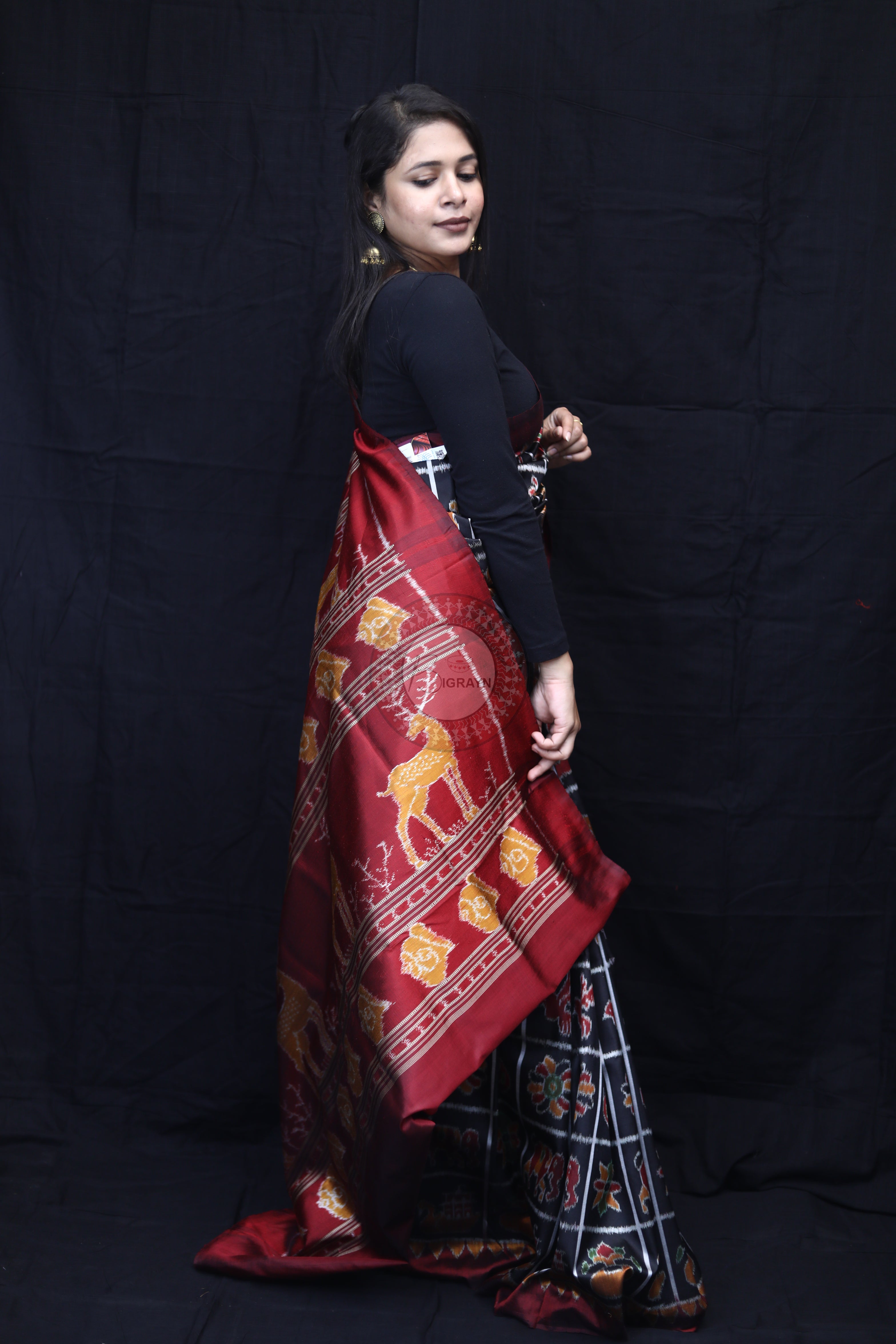 Black Nabakothi Mulberry Silk Saree