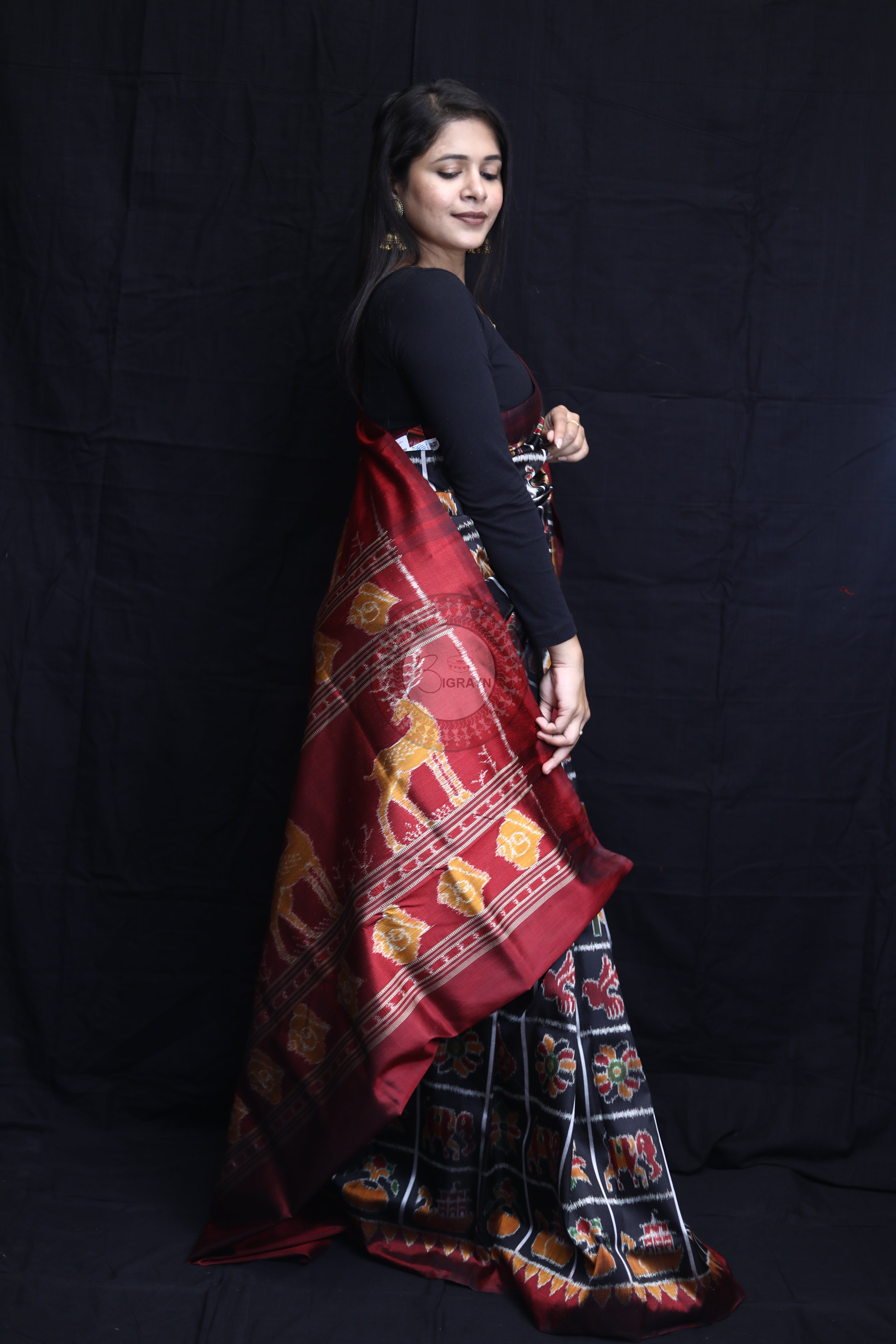 Black Nabakothi Mulberry Silk Saree