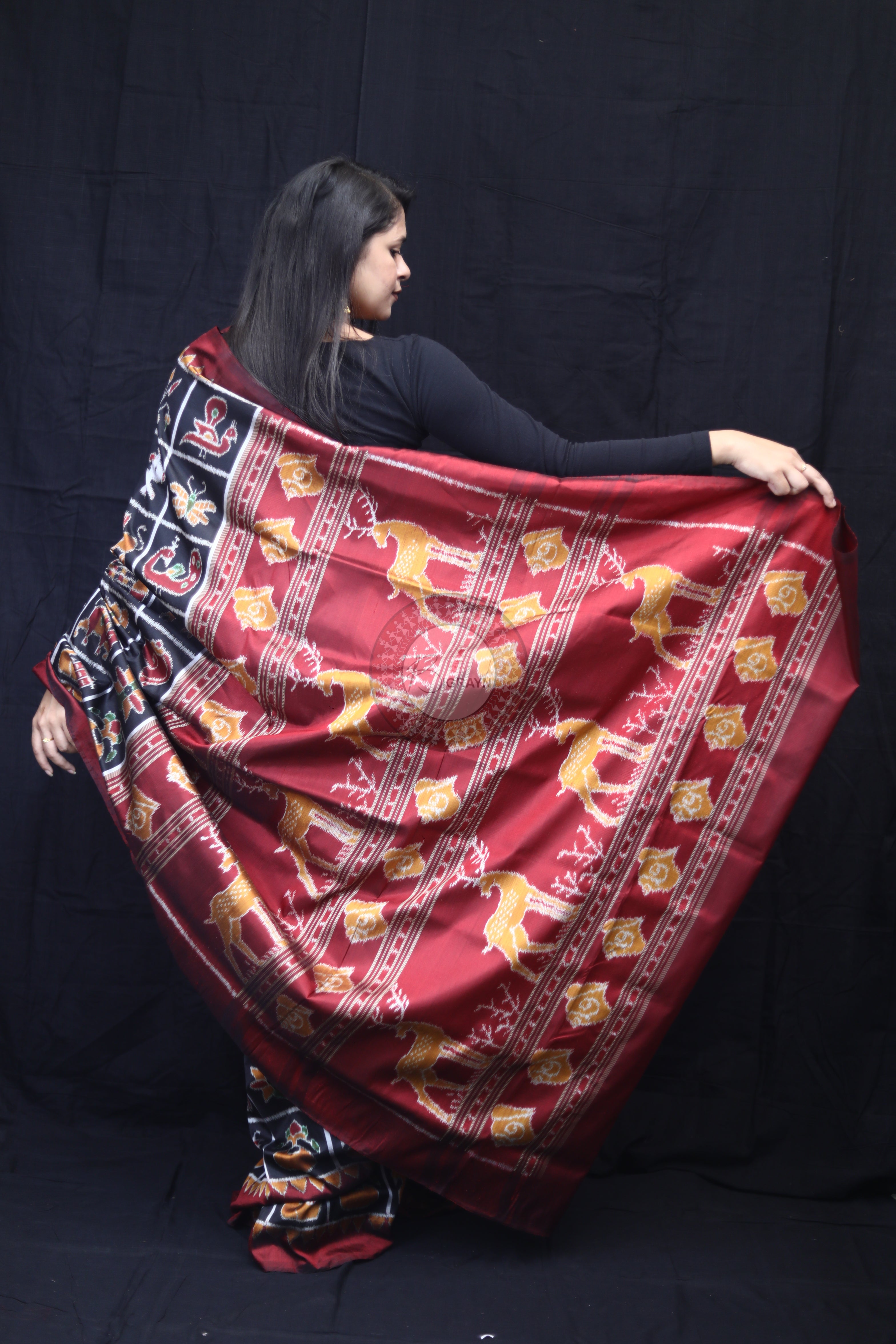 Black Nabakothi Mulberry Silk Saree