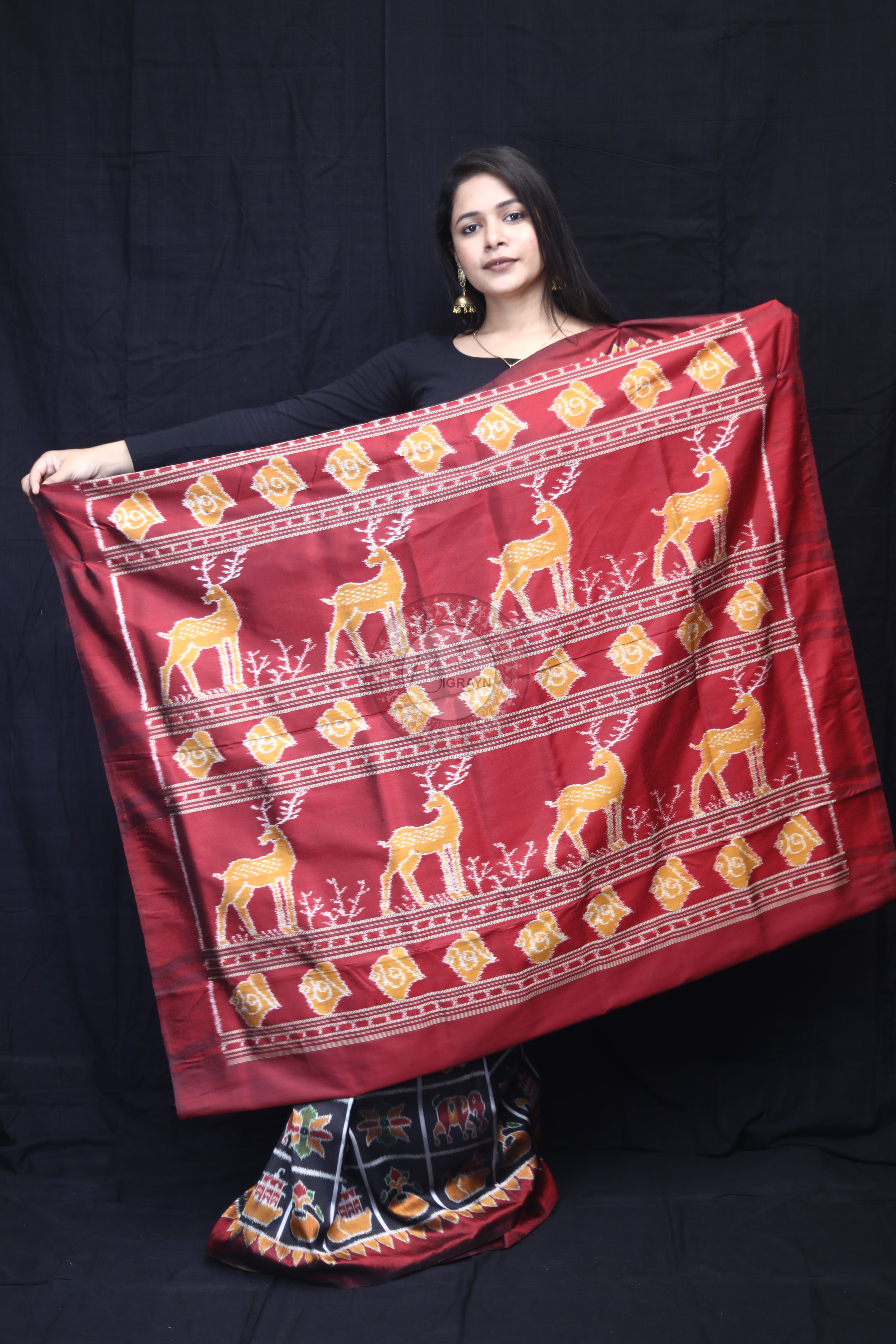 Black Nabakothi Mulberry Silk Saree