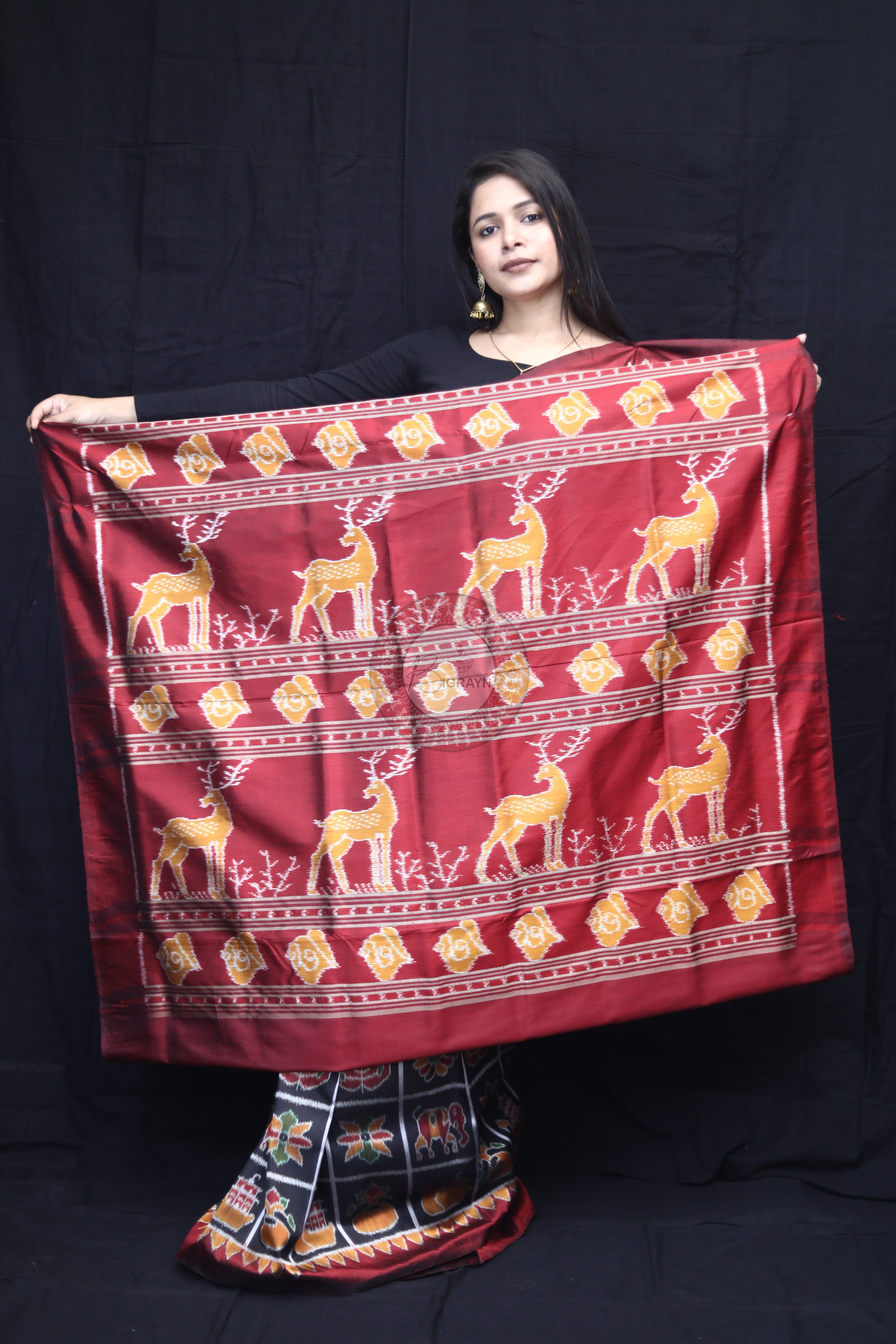 Black Nabakothi Mulberry Silk Saree