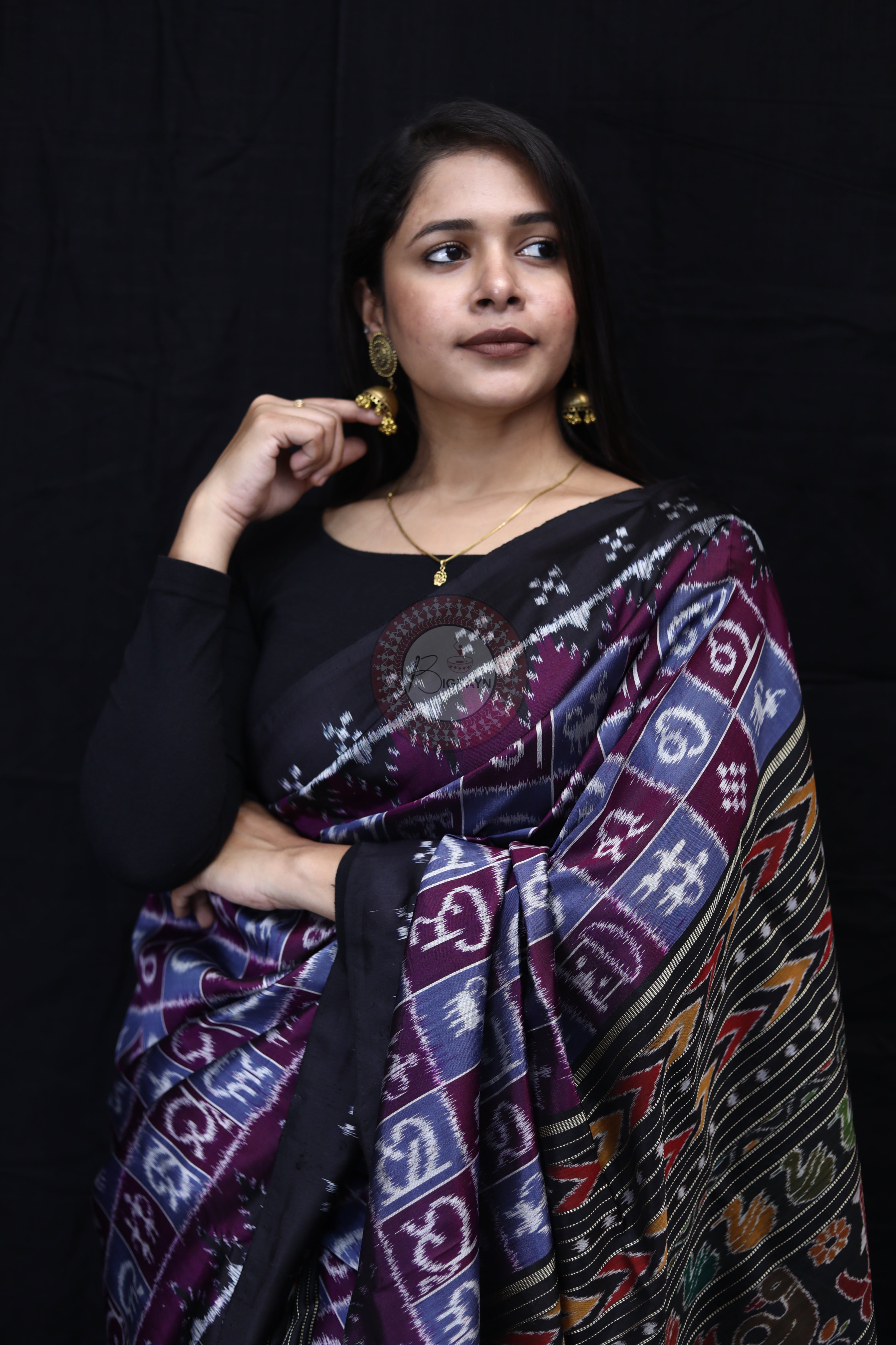 Grey Purple Partly Alphabet Mulberry Silk Saree