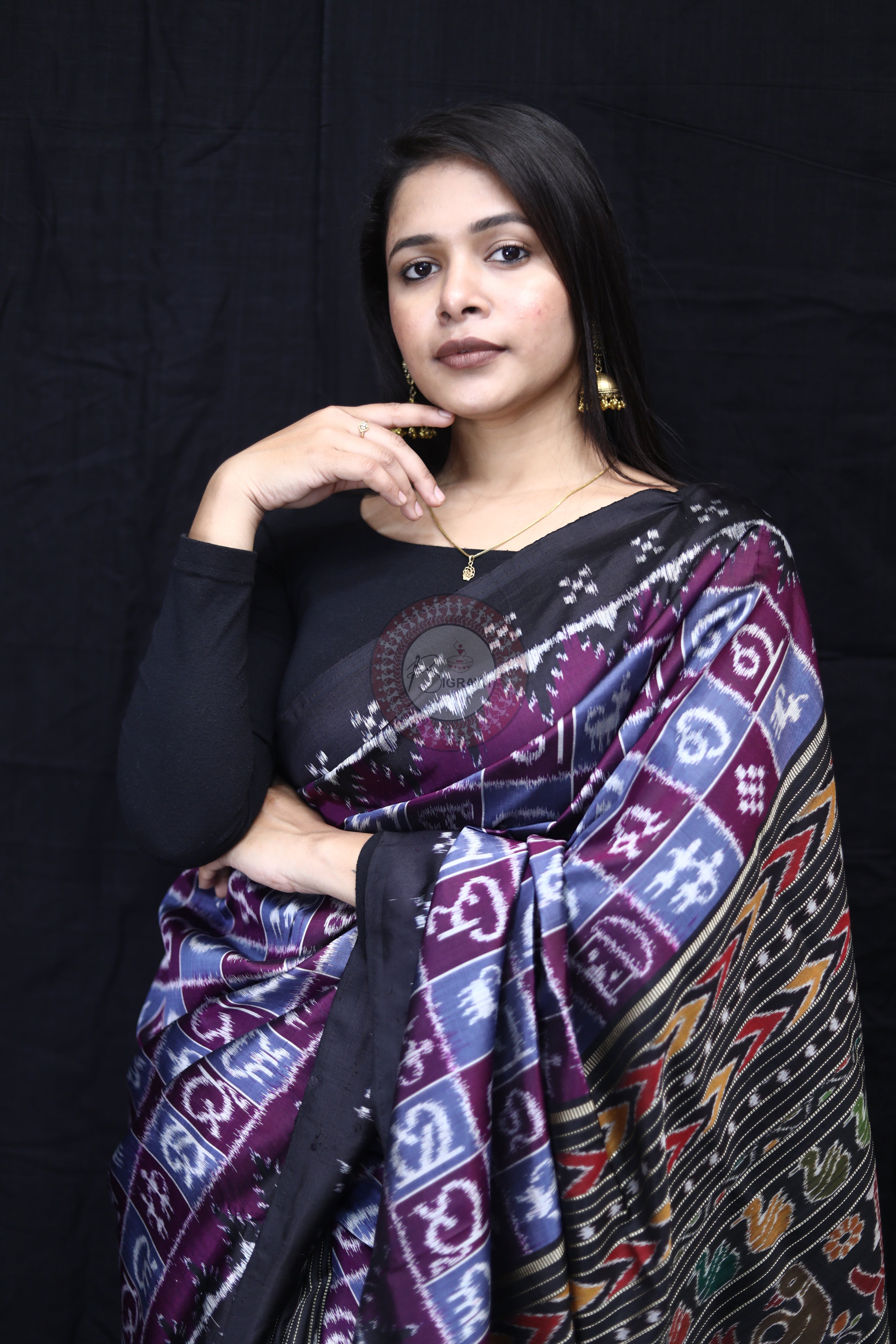 Grey Purple Partly Alphabet Mulberry Silk Saree