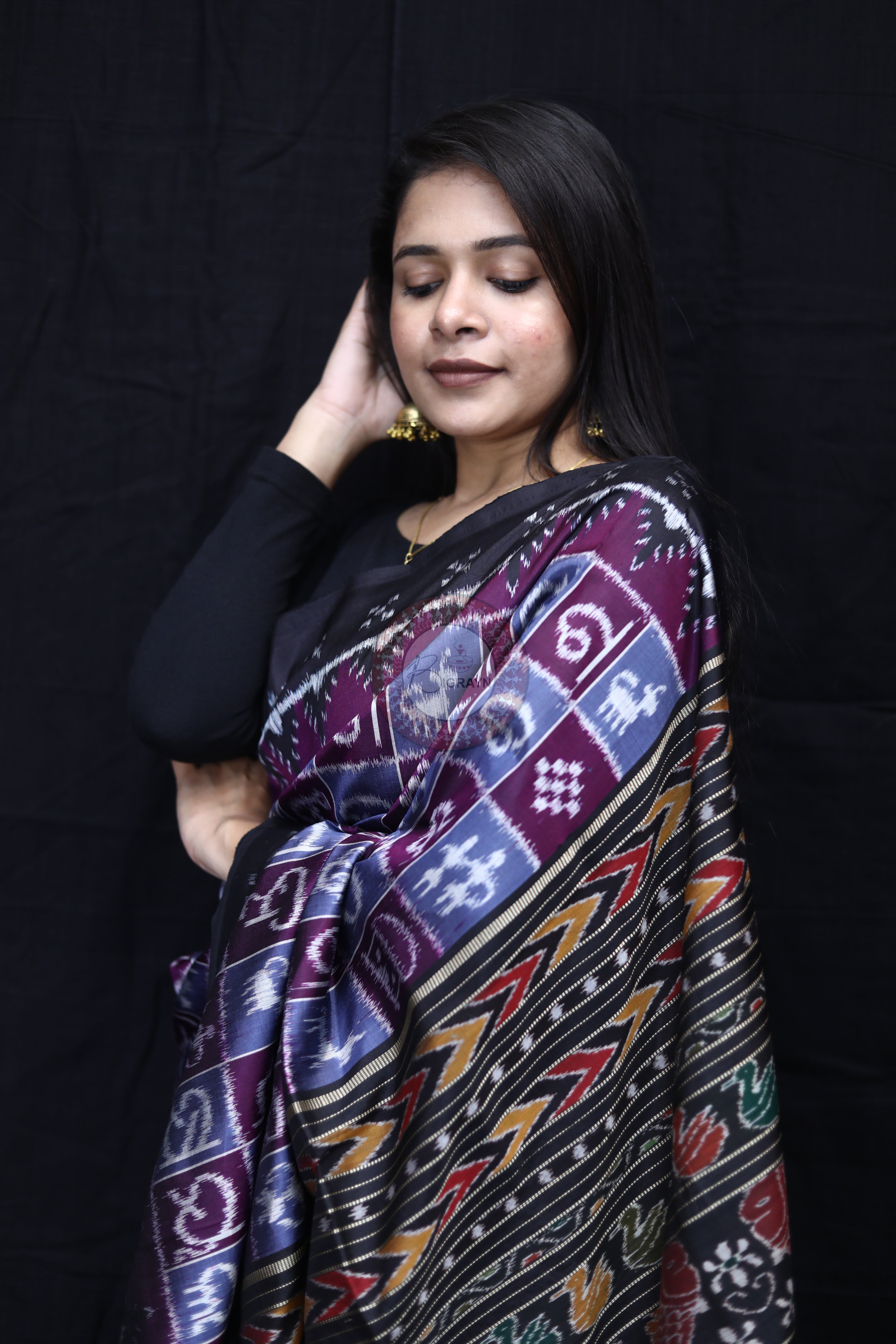 Grey Purple Partly Alphabet Mulberry Silk Saree