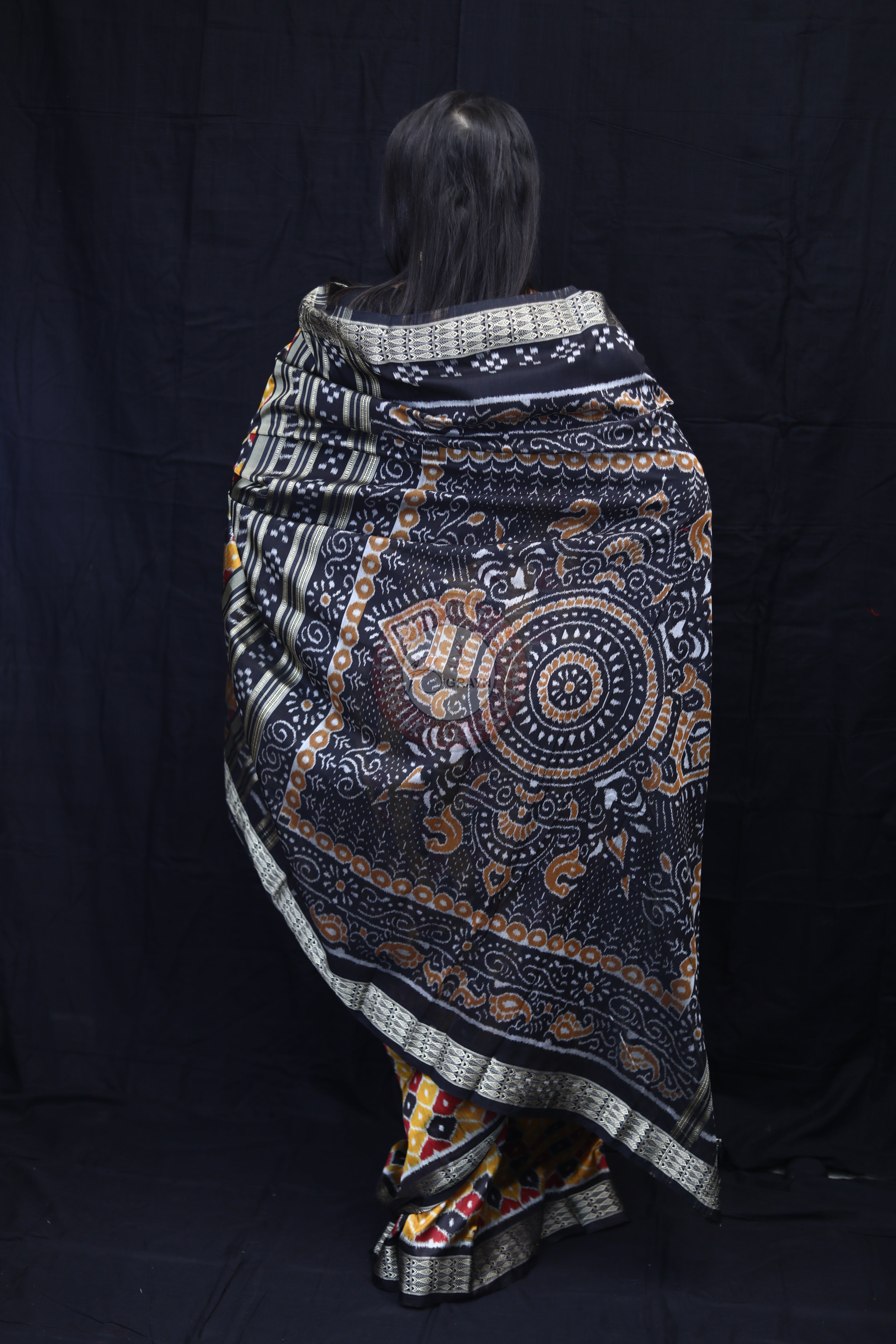 Golden Black Maroon Beehive Mulberry Silk Saree