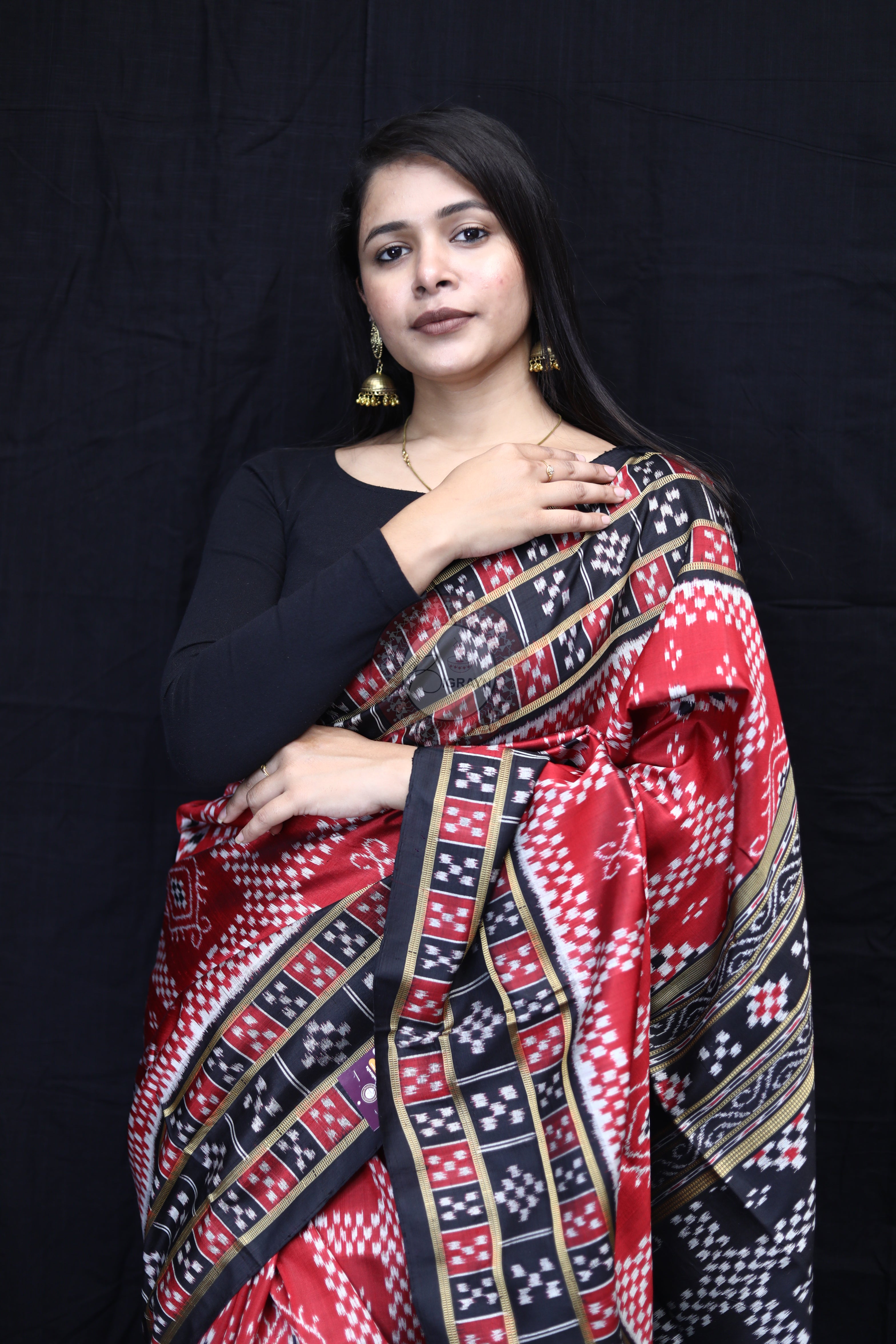 Maroon Black 3D Pasapali Mulberry Silk Saree