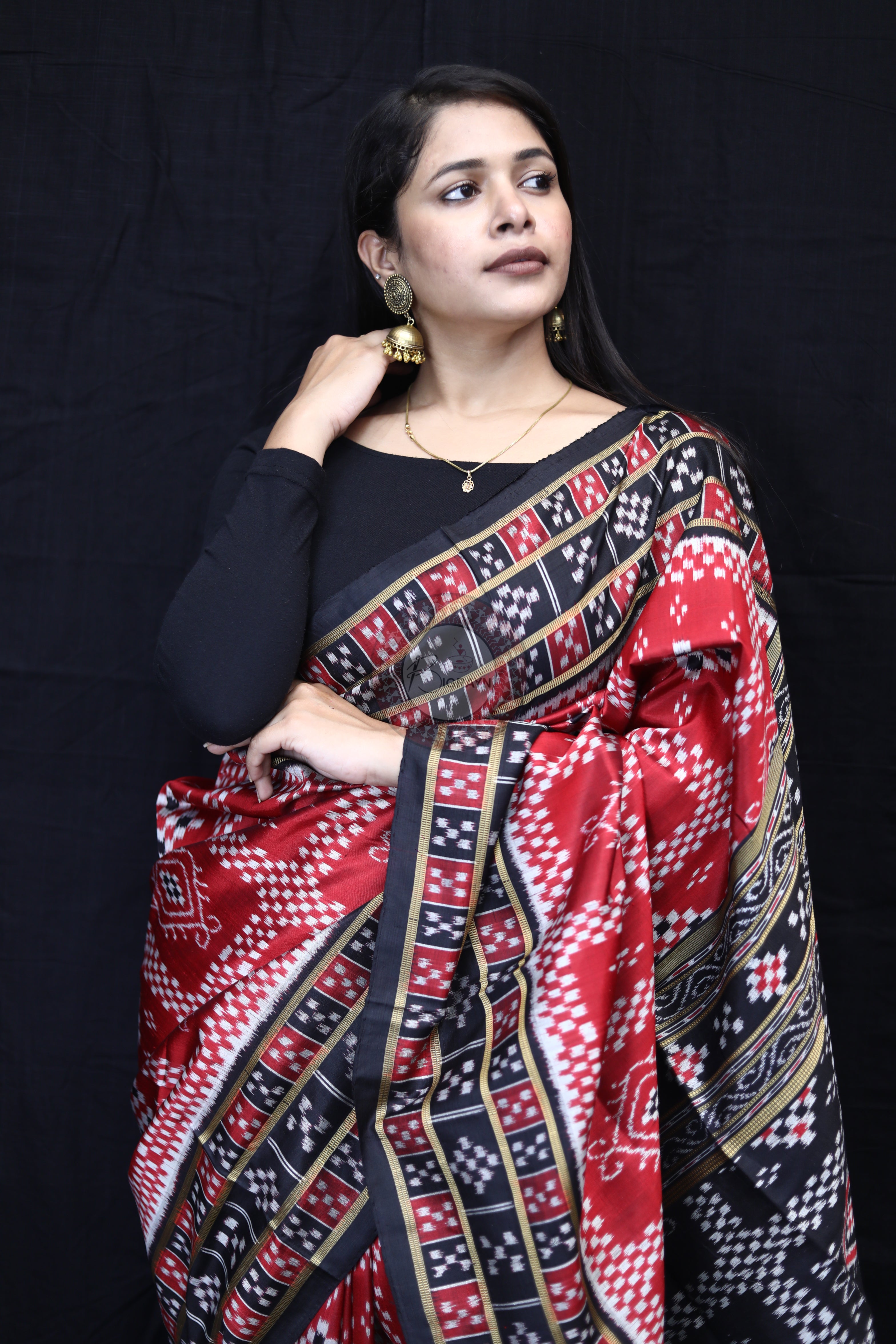 Maroon Black 3D Pasapali Mulberry Silk Saree