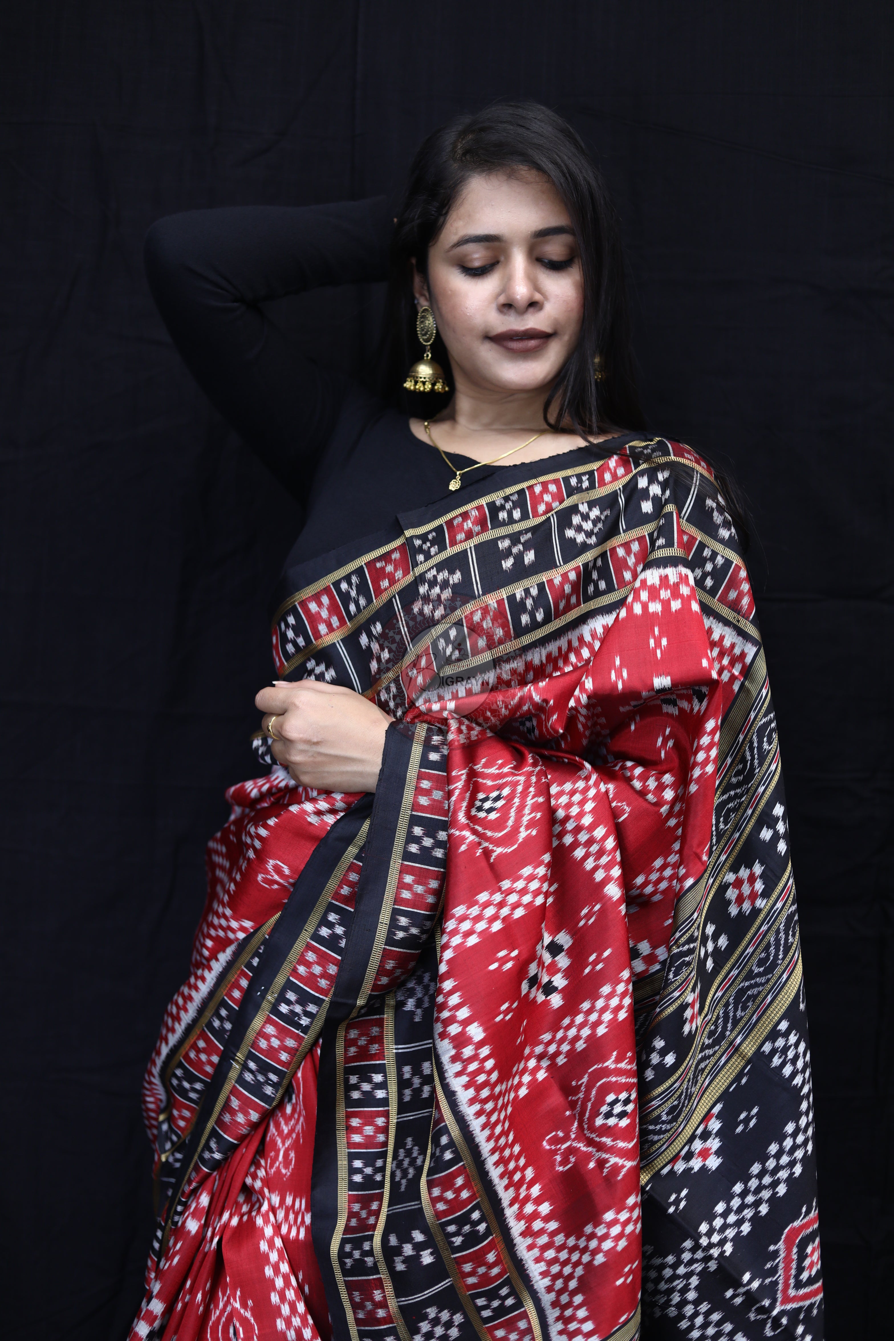 Maroon Black 3D Pasapali Mulberry Silk Saree