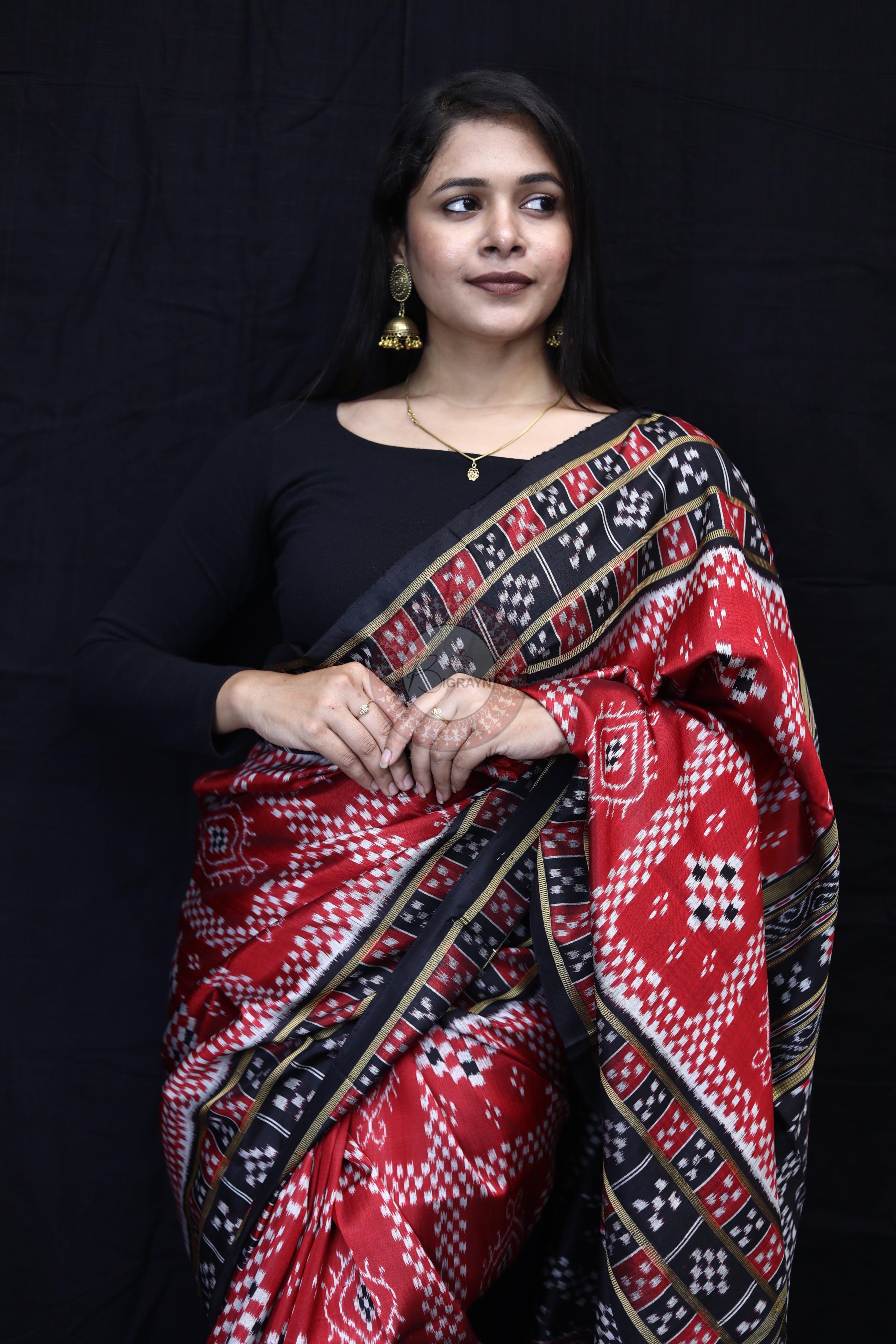 Maroon Black 3D Pasapali Mulberry Silk Saree