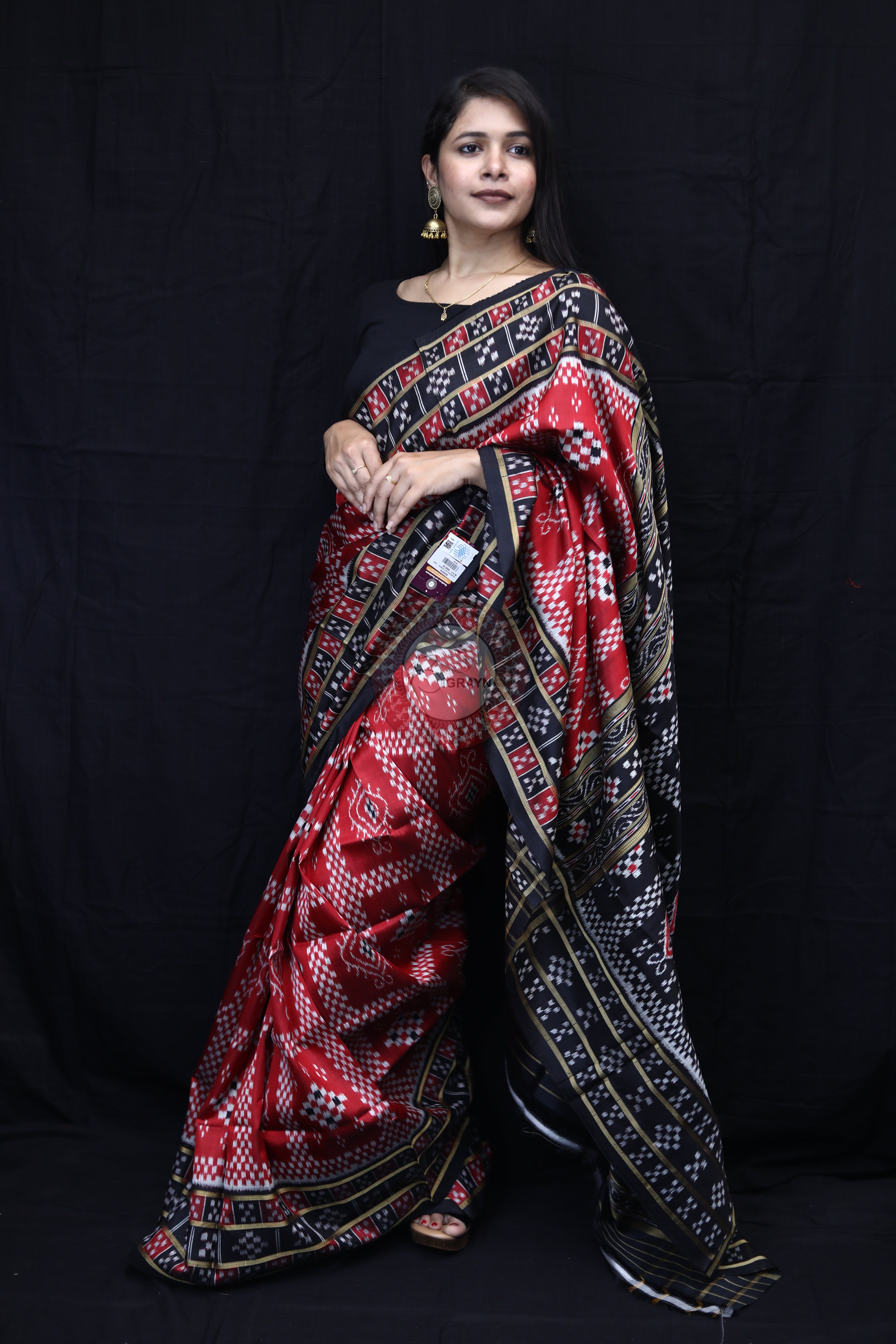 Maroon Black 3D Pasapali Mulberry Silk Saree