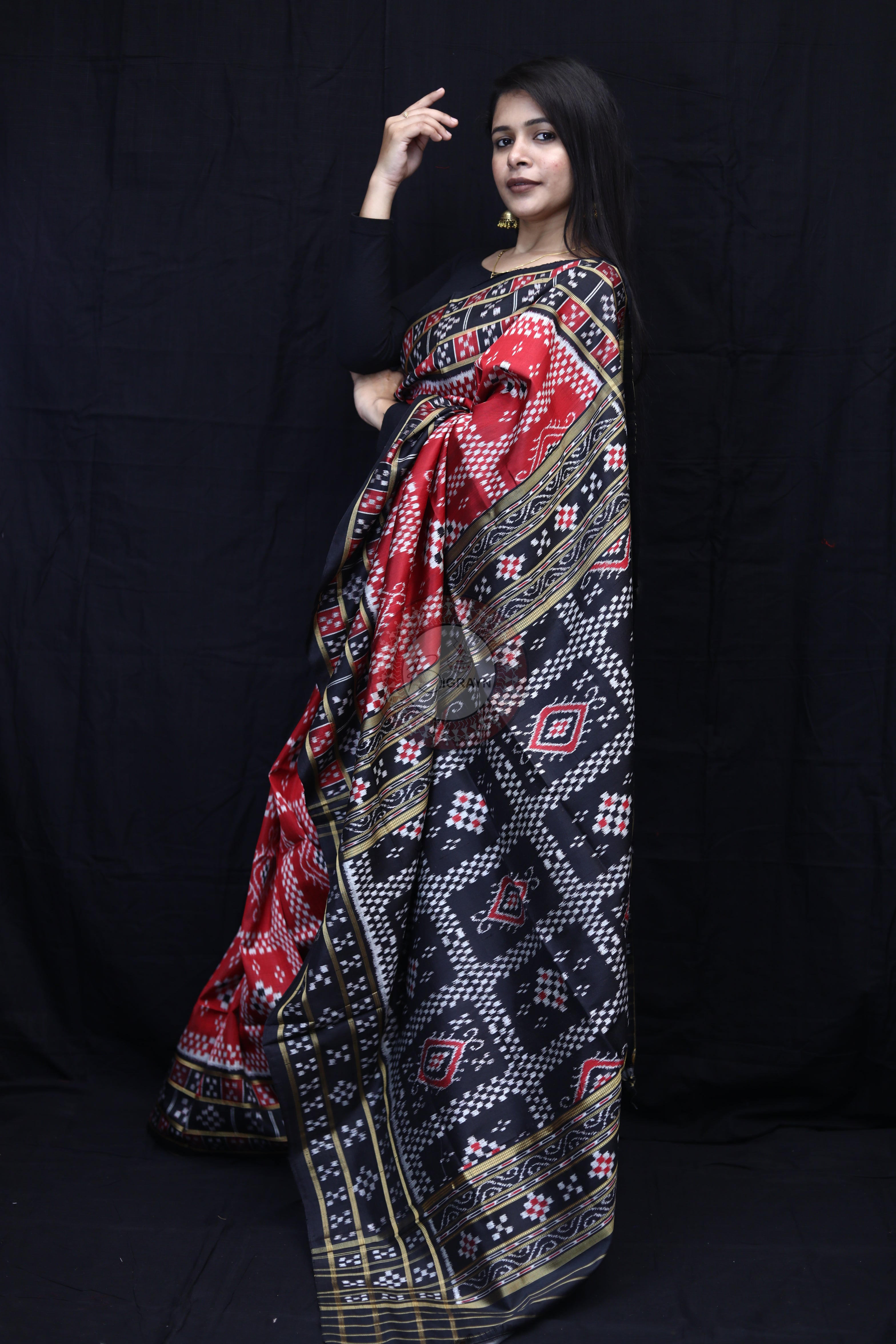 Maroon Black 3D Pasapali Mulberry Silk Saree