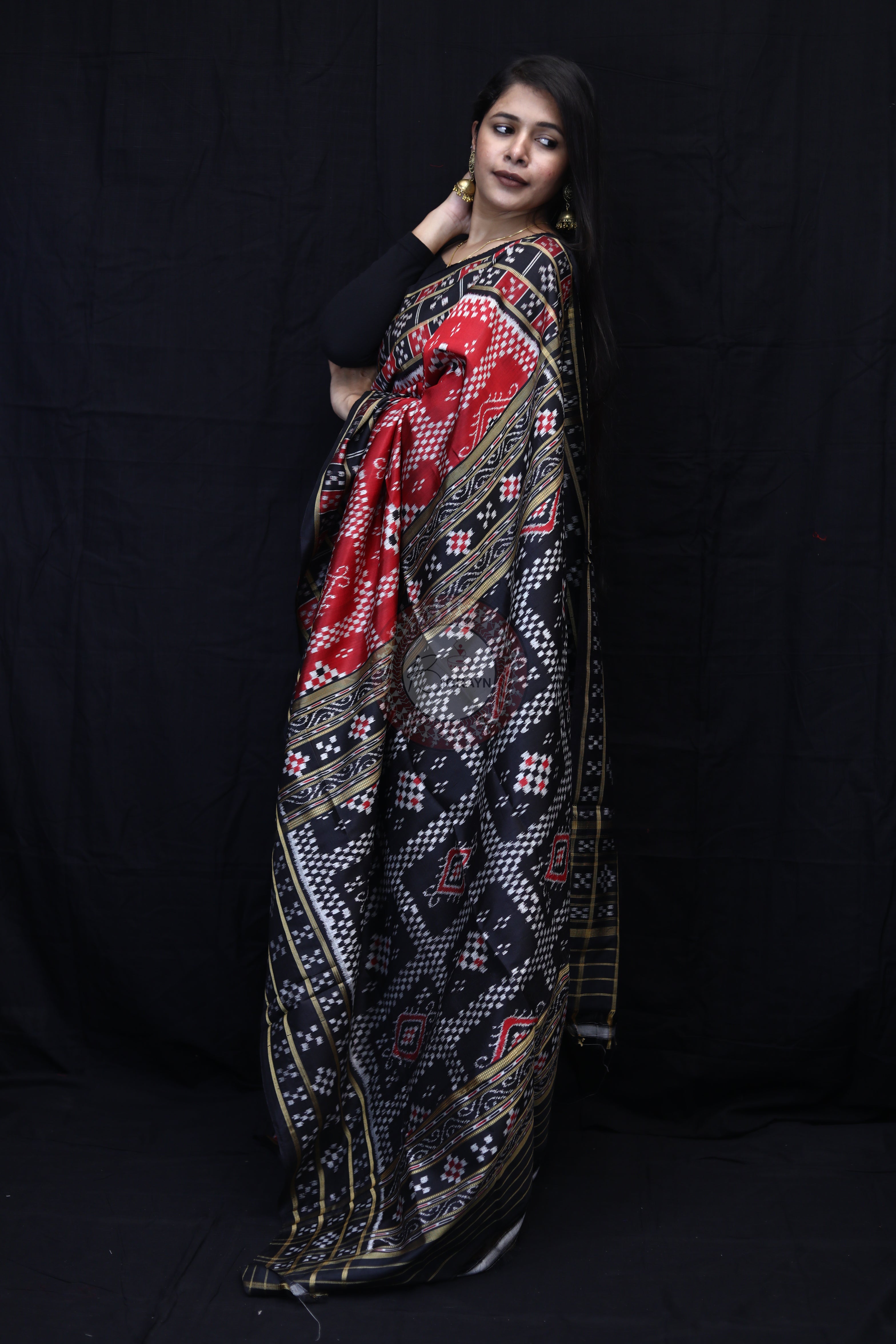 Maroon Black 3D Pasapali Mulberry Silk Saree