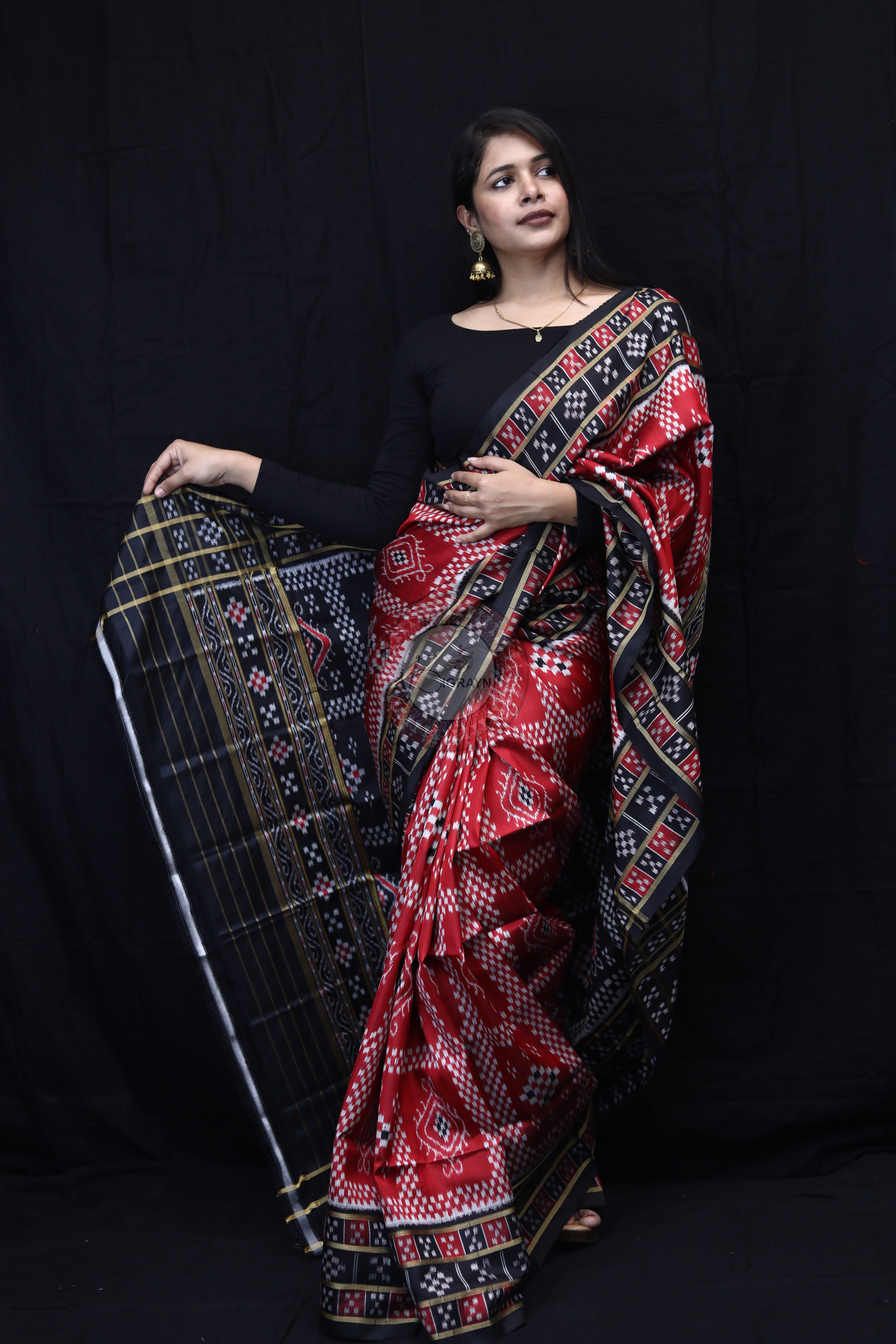 Maroon Black 3D Pasapali Mulberry Silk Saree