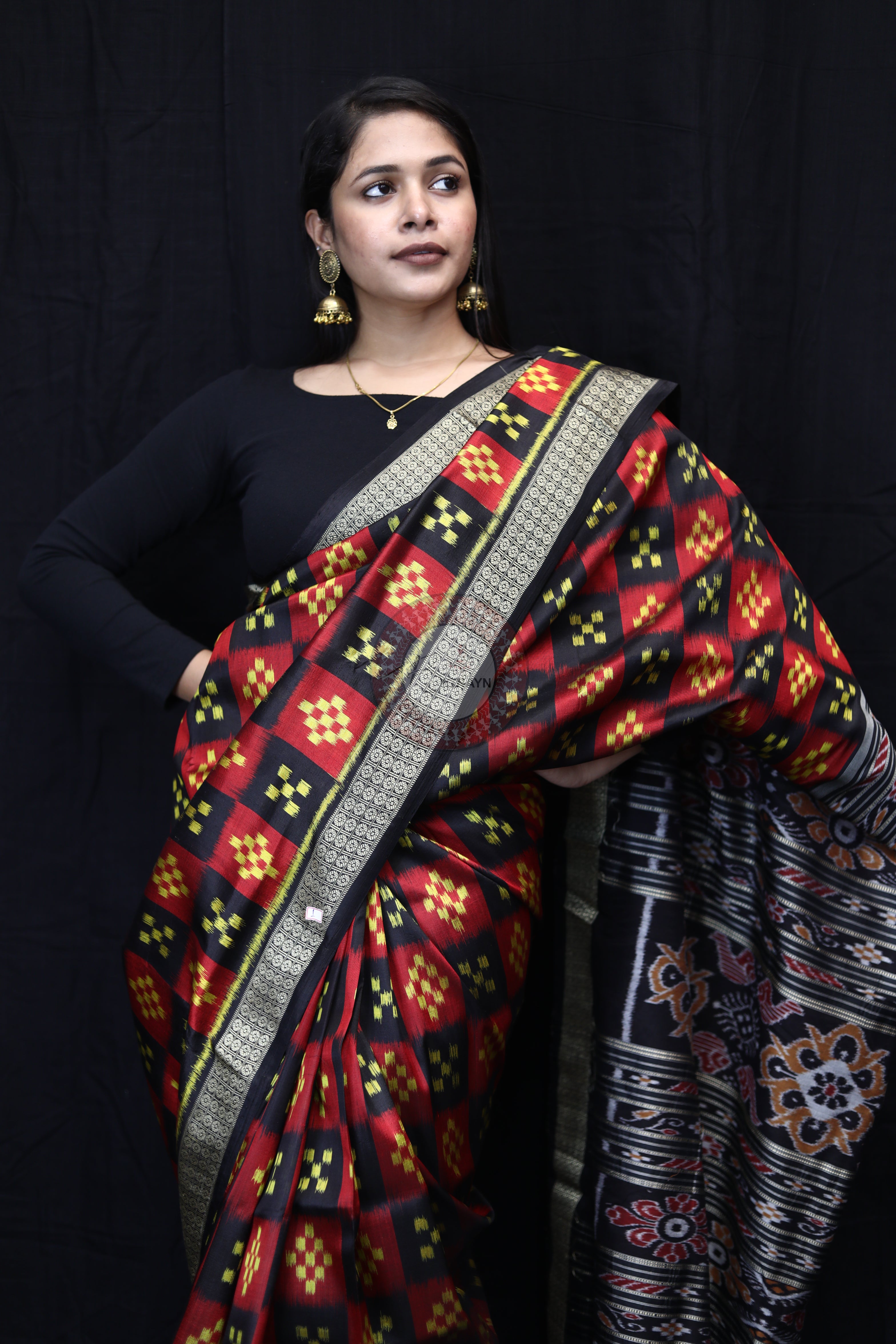 Maroon Black Small Pasapali Mulberry Silk Saree