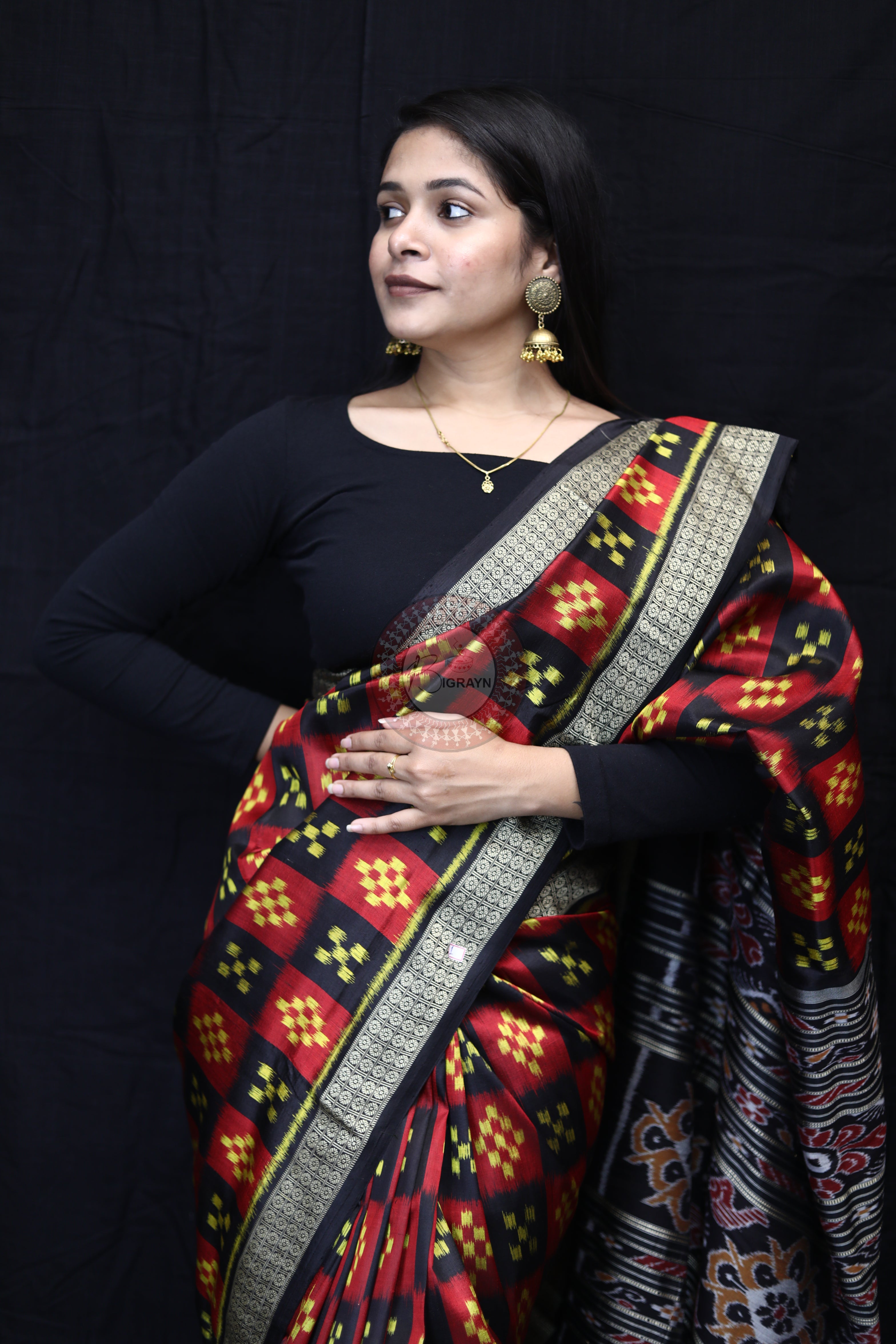 Maroon Black Small Pasapali Mulberry Silk Saree