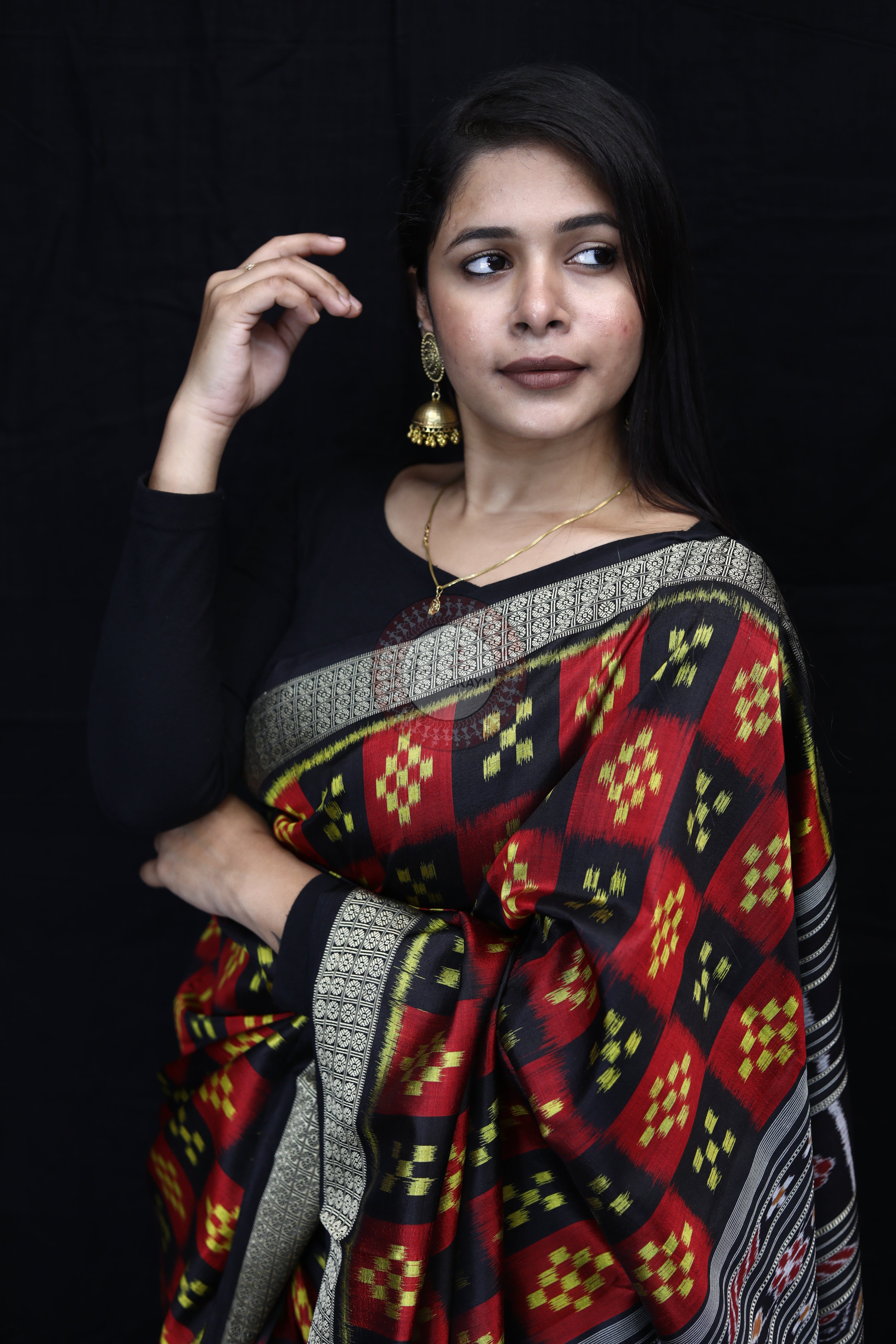 Maroon Black Small Pasapali Mulberry Silk Saree