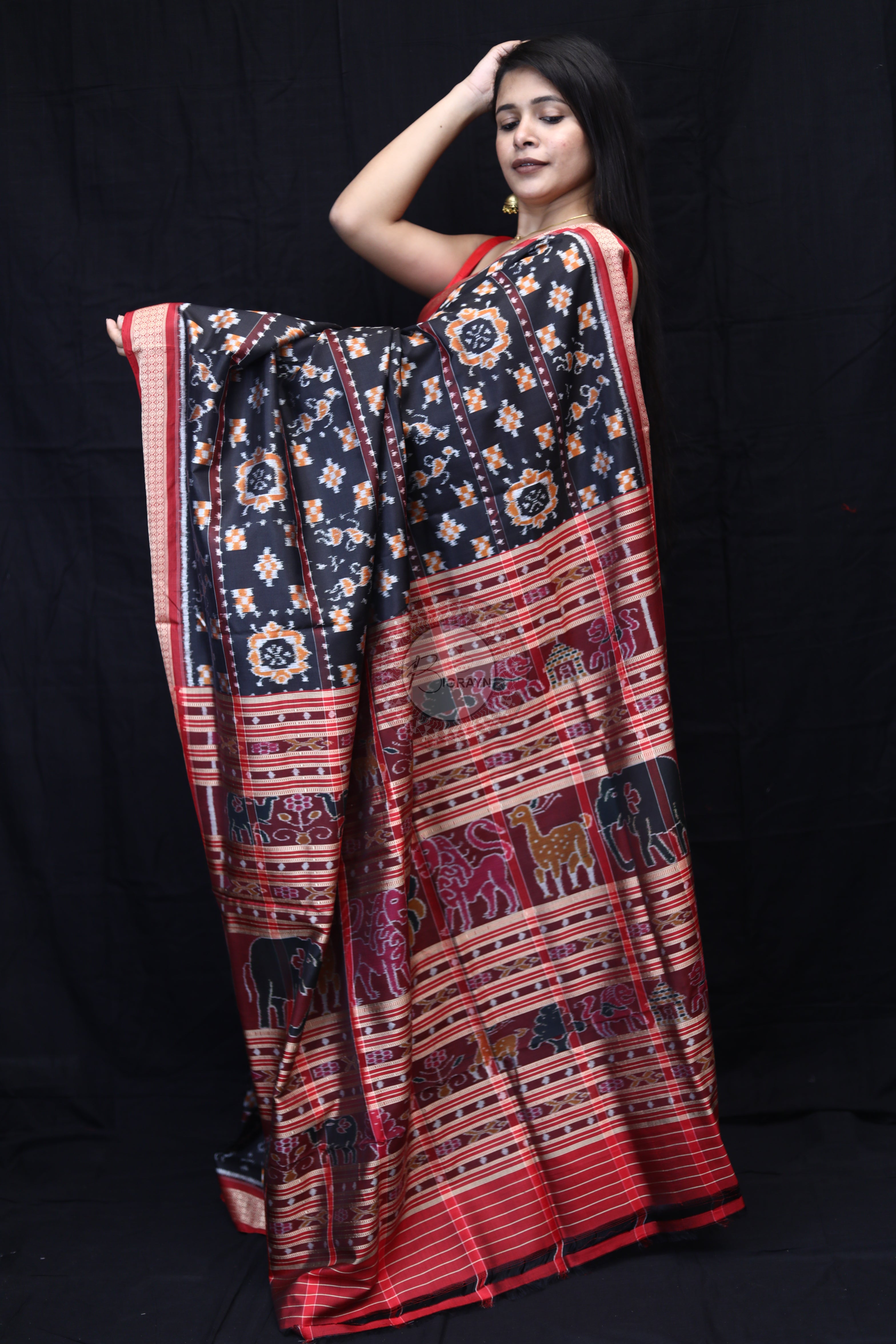 Black Maroon Tribals Flower Pasapali Mulberry Silk Saree