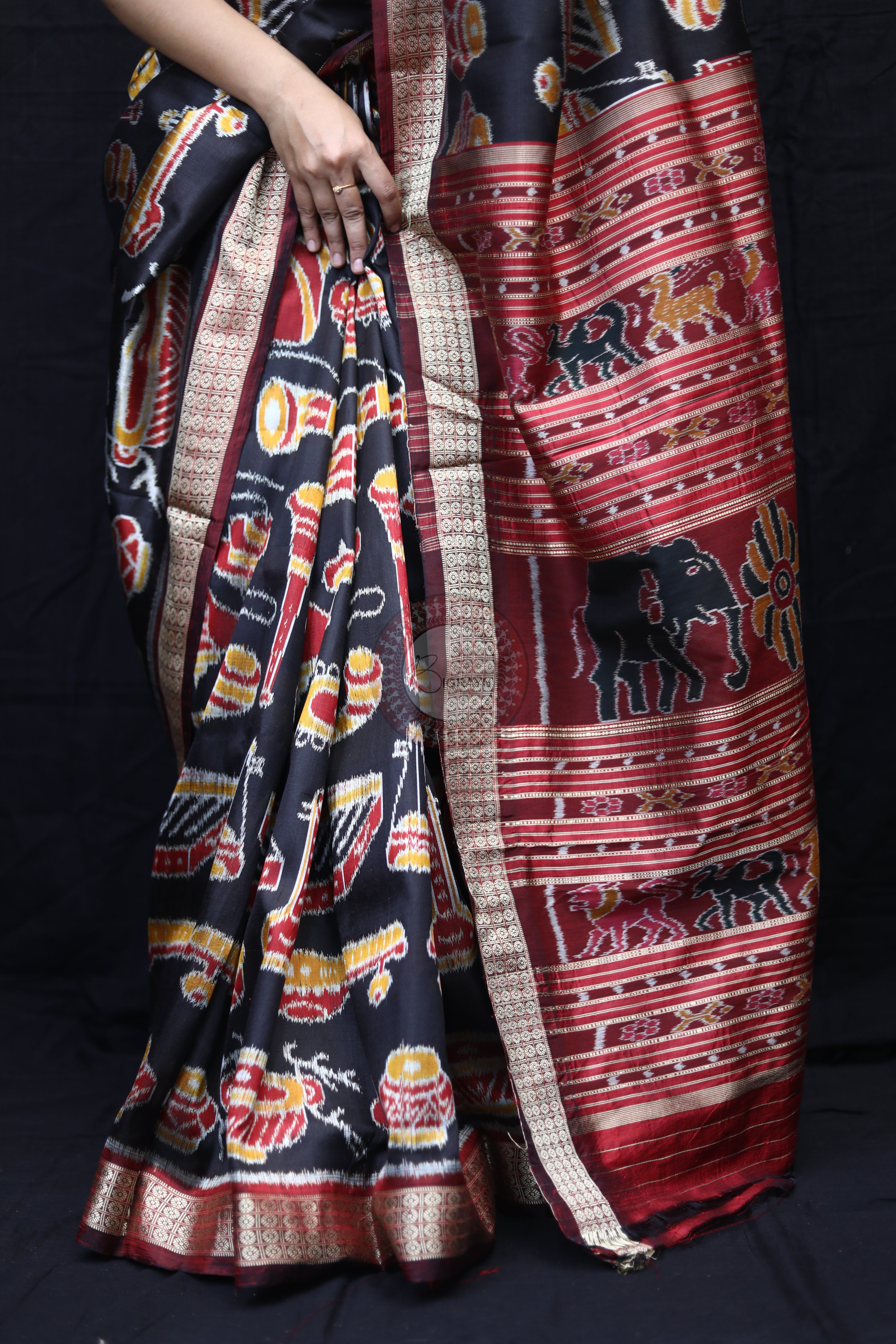 Black Maroon Musical Instruments Mulberry Silk Saree