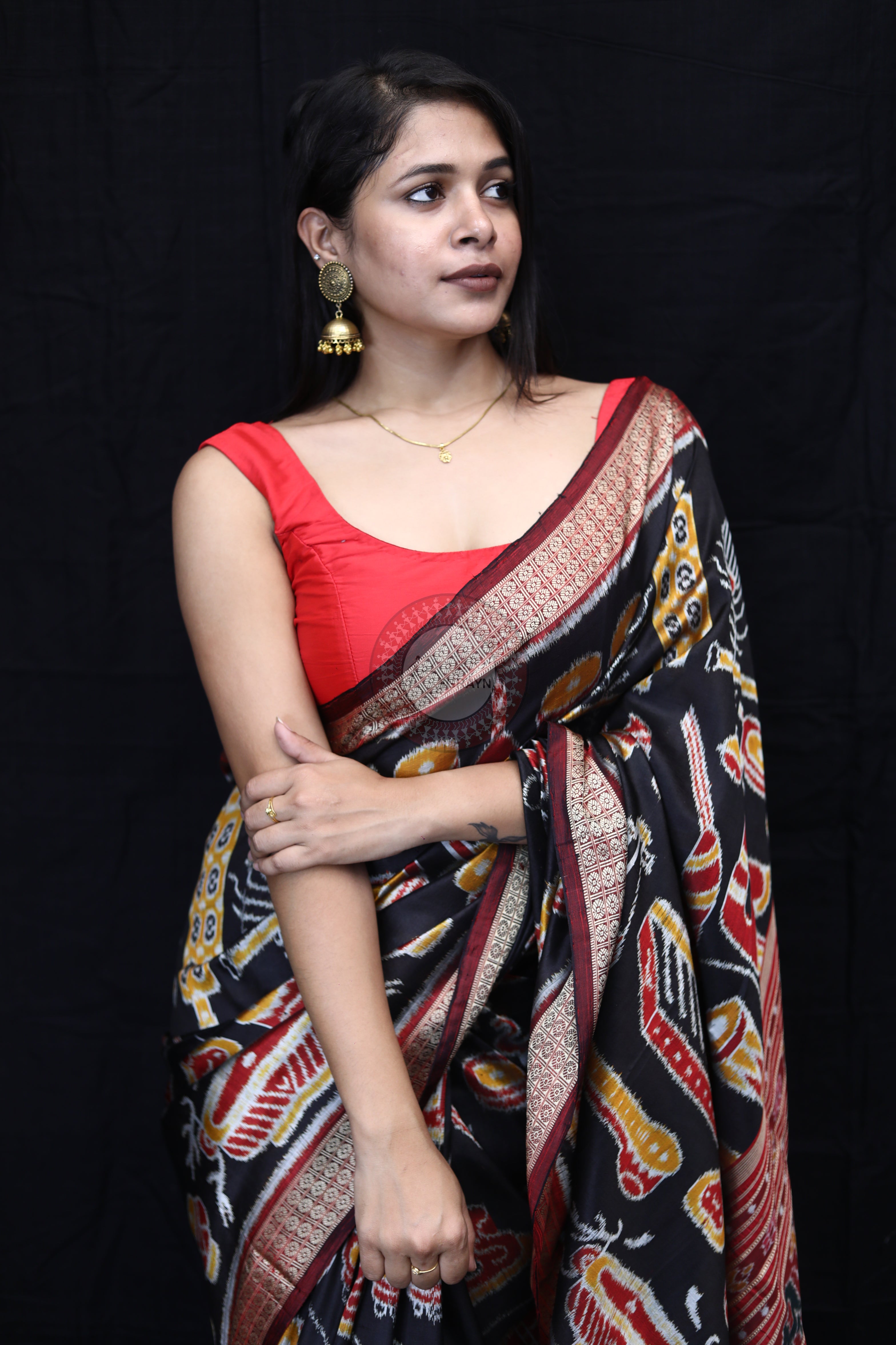 Black Maroon Musical Instruments Mulberry Silk Saree
