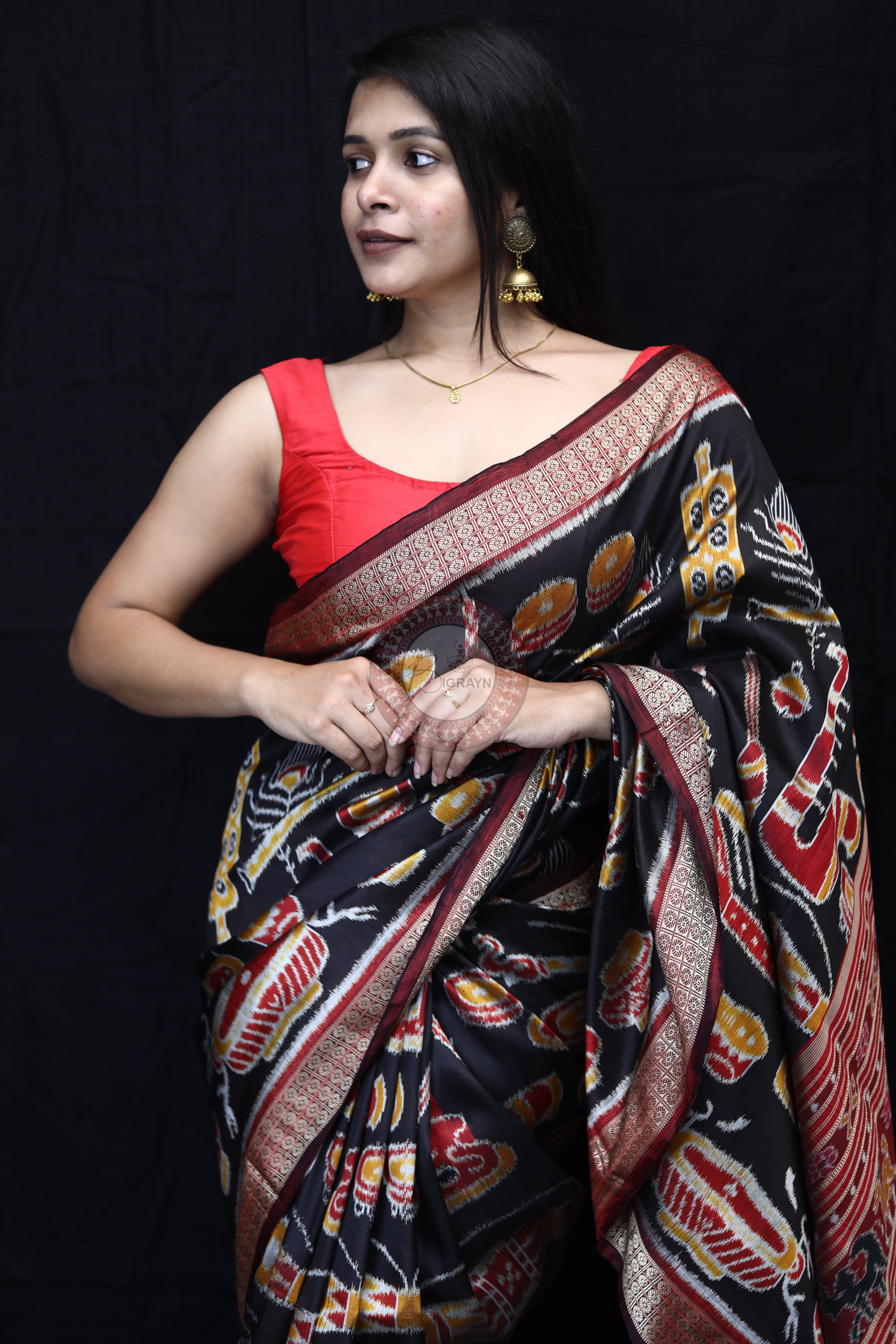 Black Maroon Musical Instruments Mulberry Silk Saree