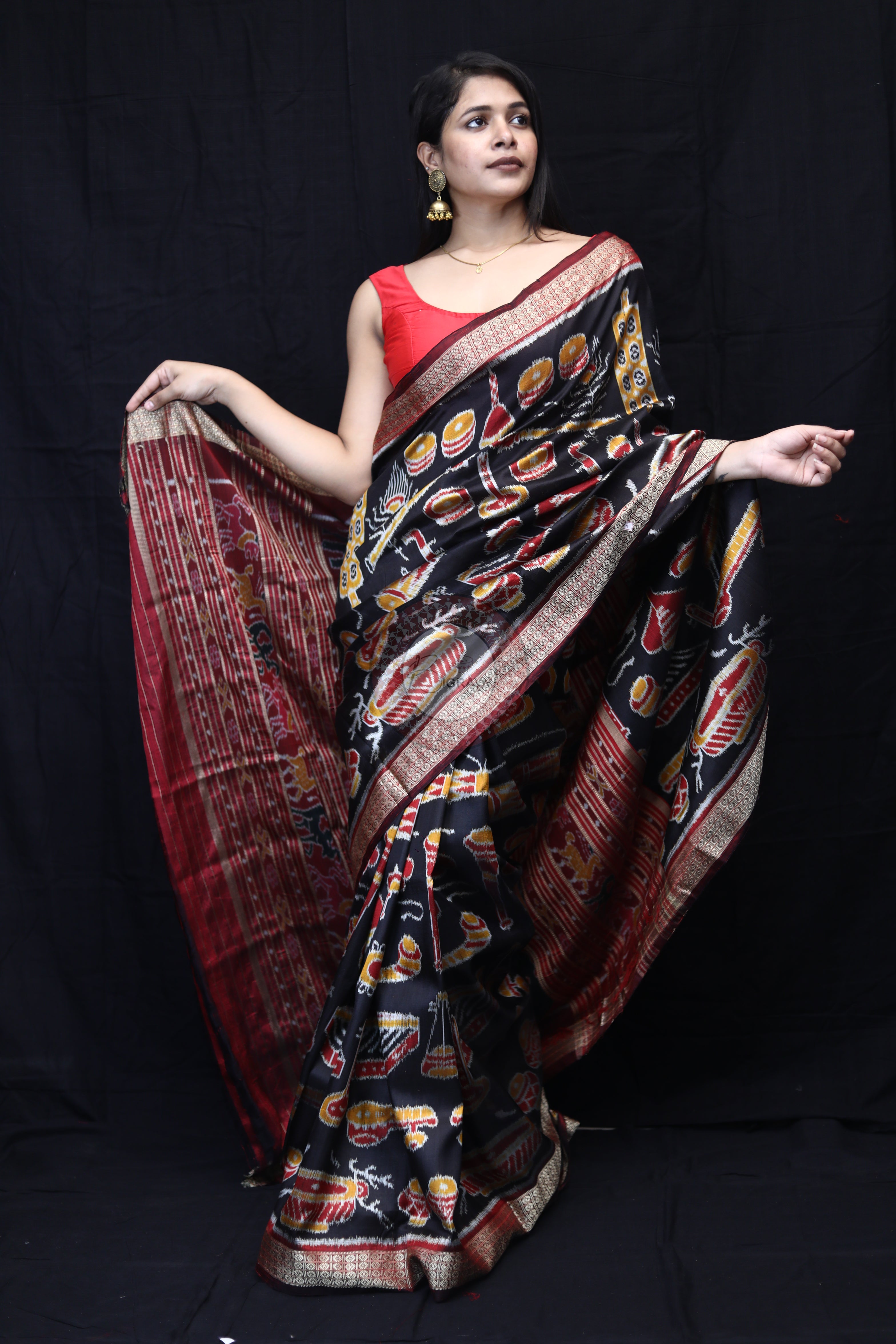 Black Maroon Musical Instruments Mulberry Silk Saree