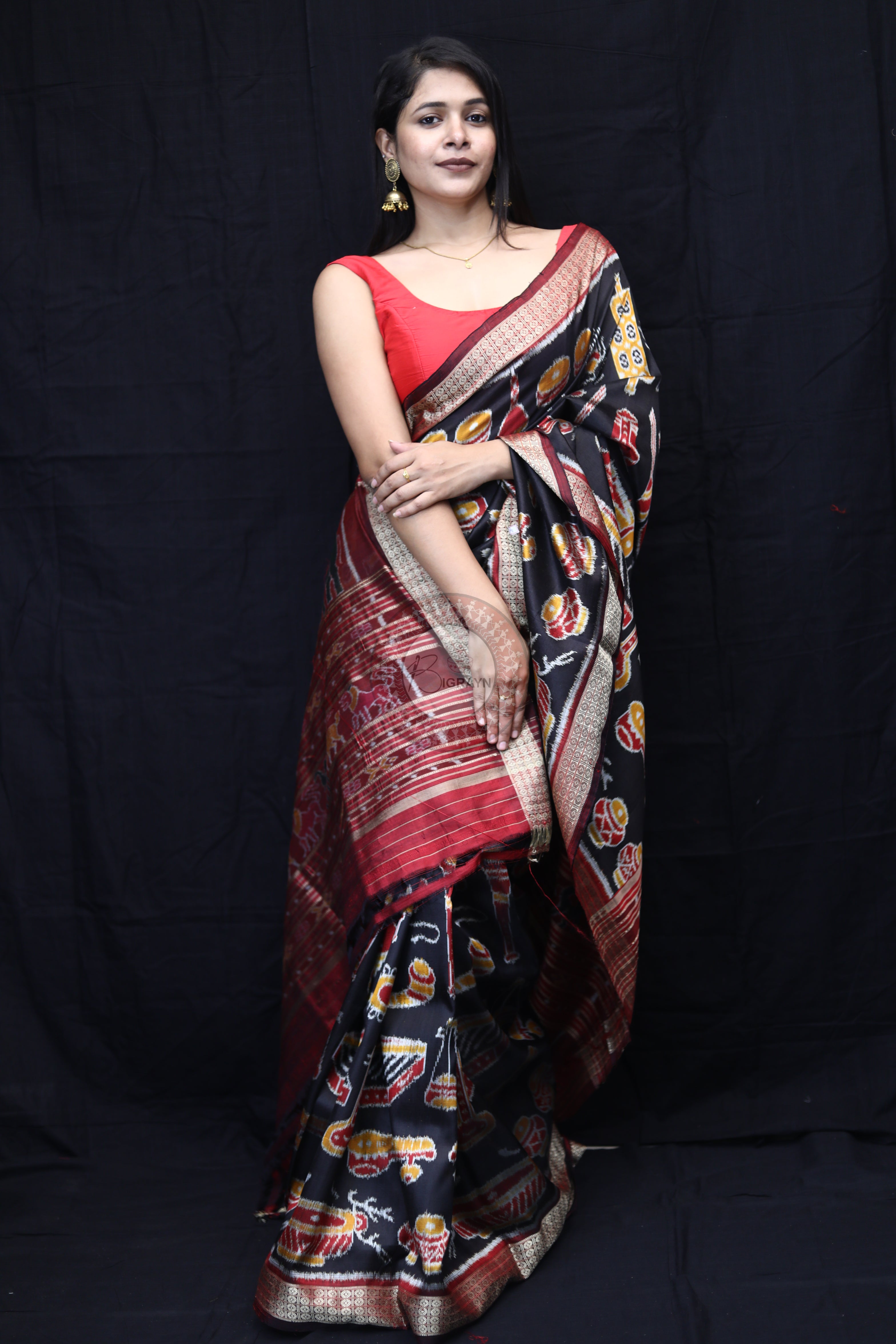 Black Maroon Musical Instruments Mulberry Silk Saree
