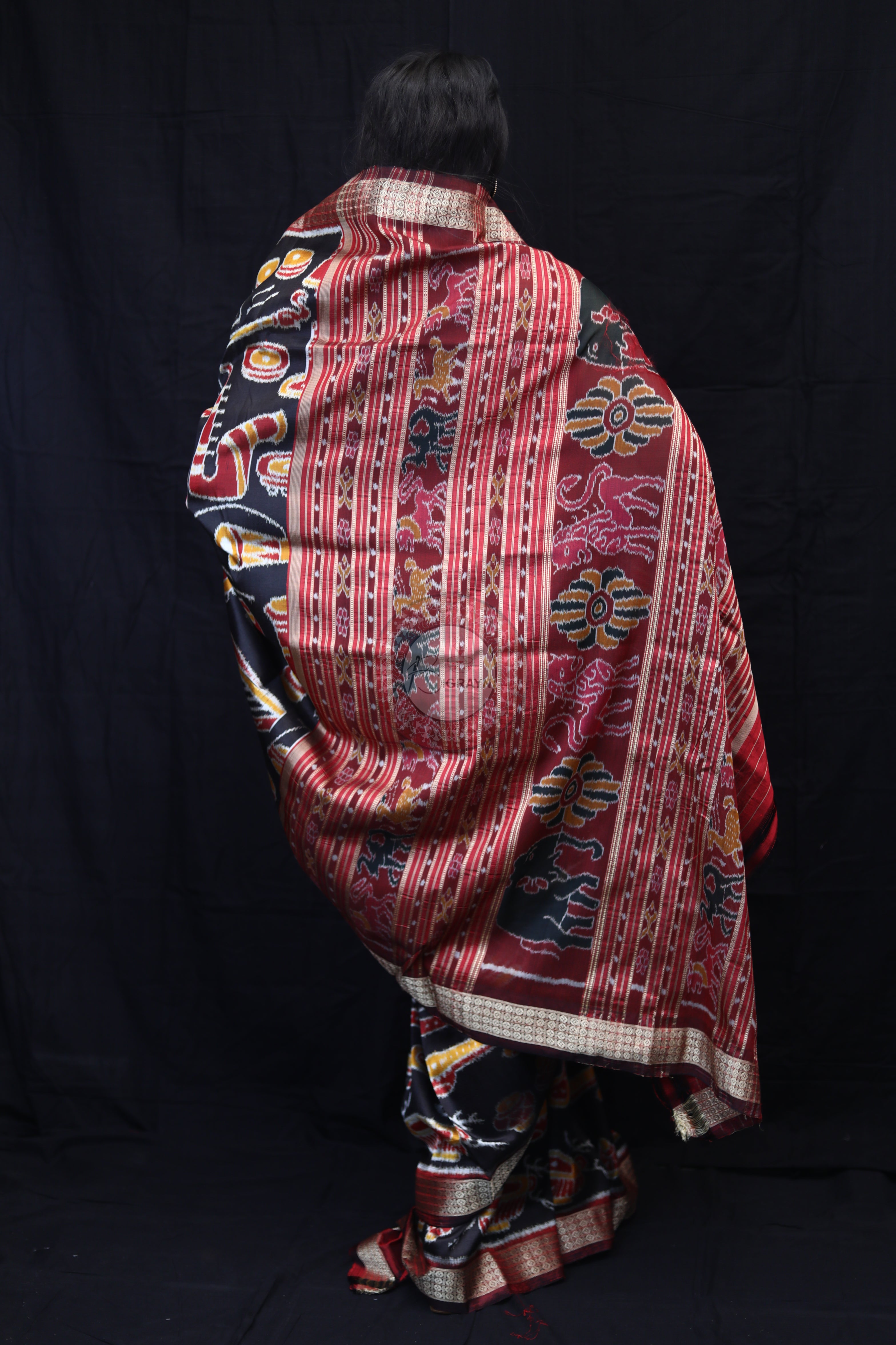 Black Maroon Musical Instruments Mulberry Silk Saree