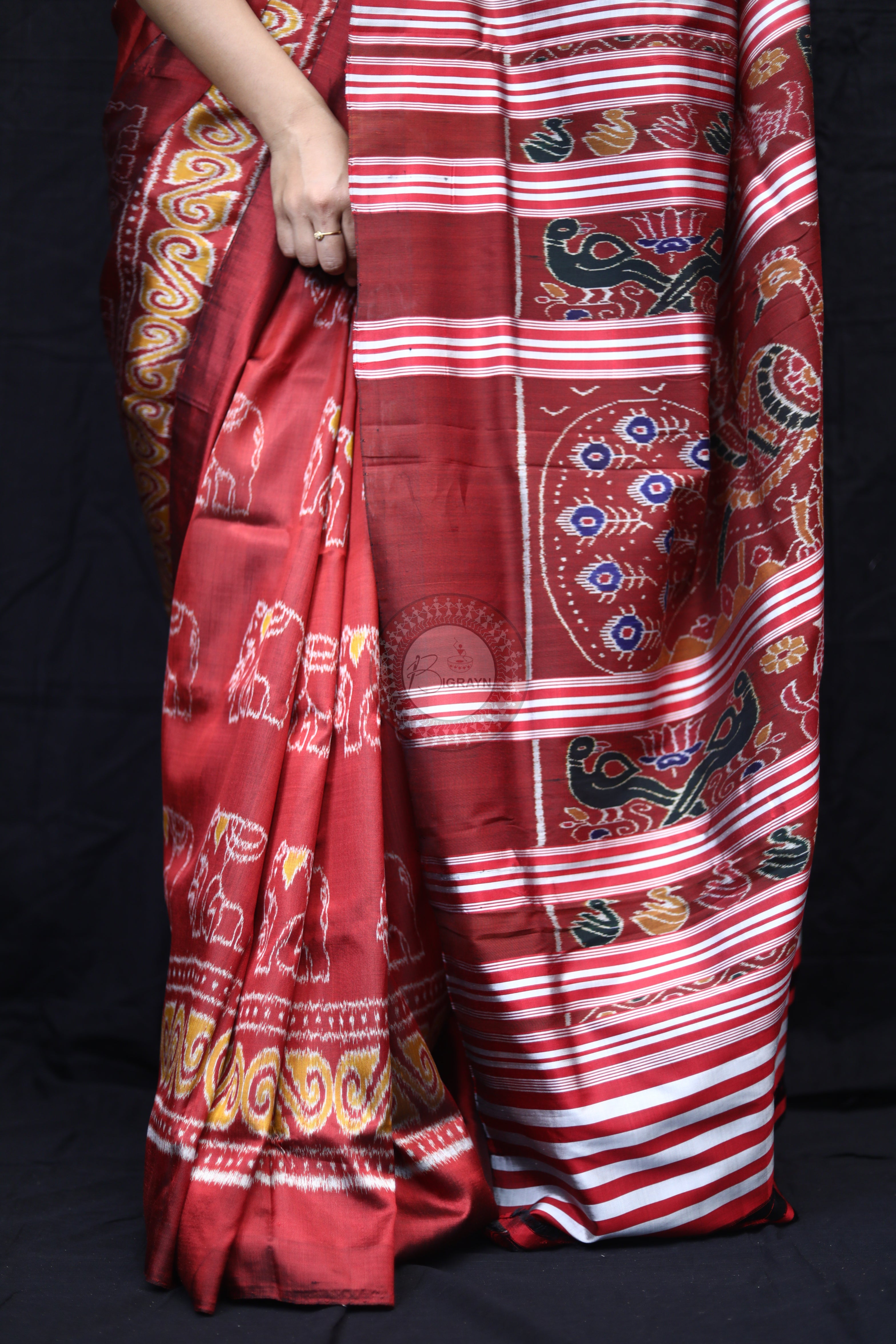 Maroon Elephant Body Mulberry Silk Saree