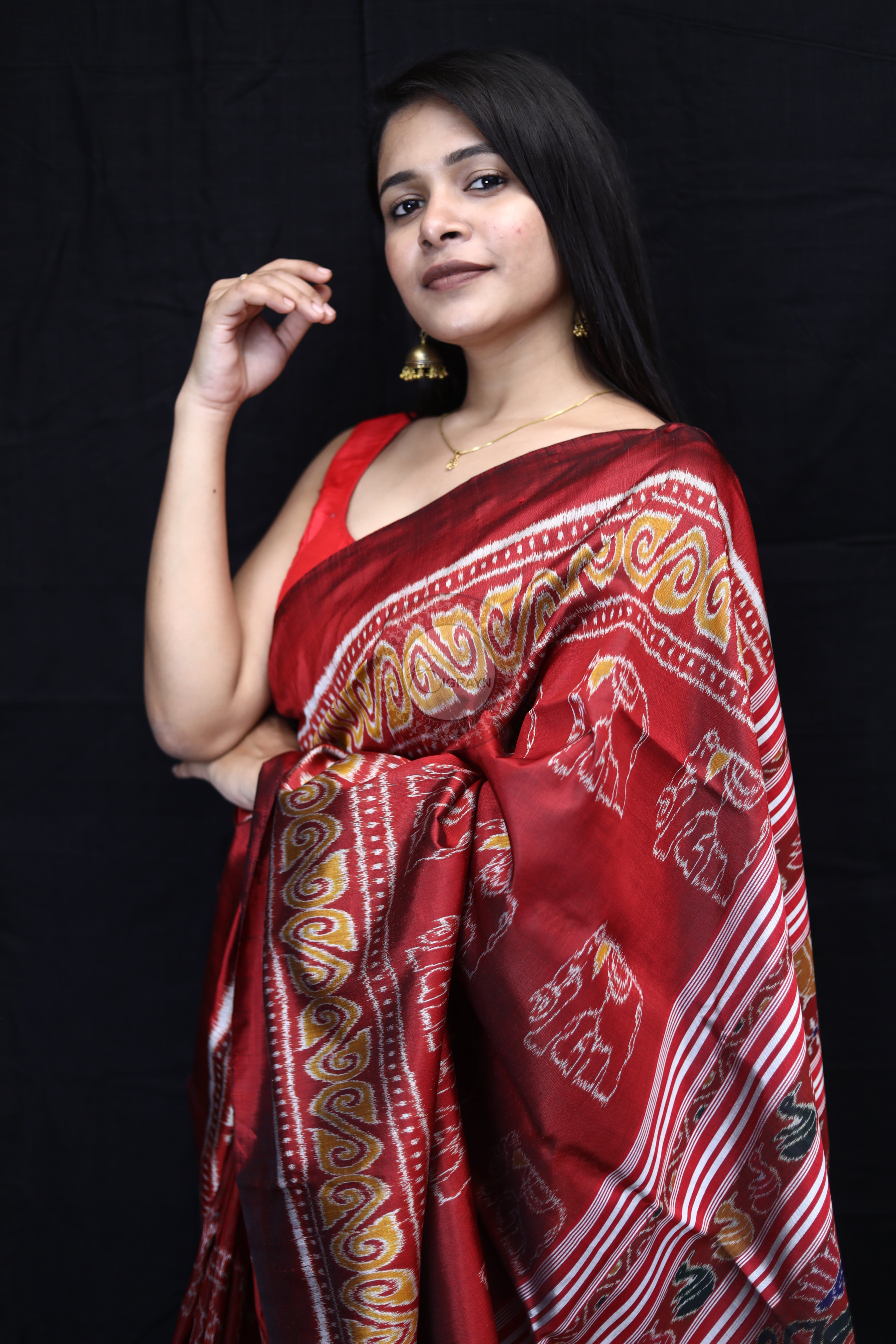 Maroon Elephant Body Mulberry Silk Saree