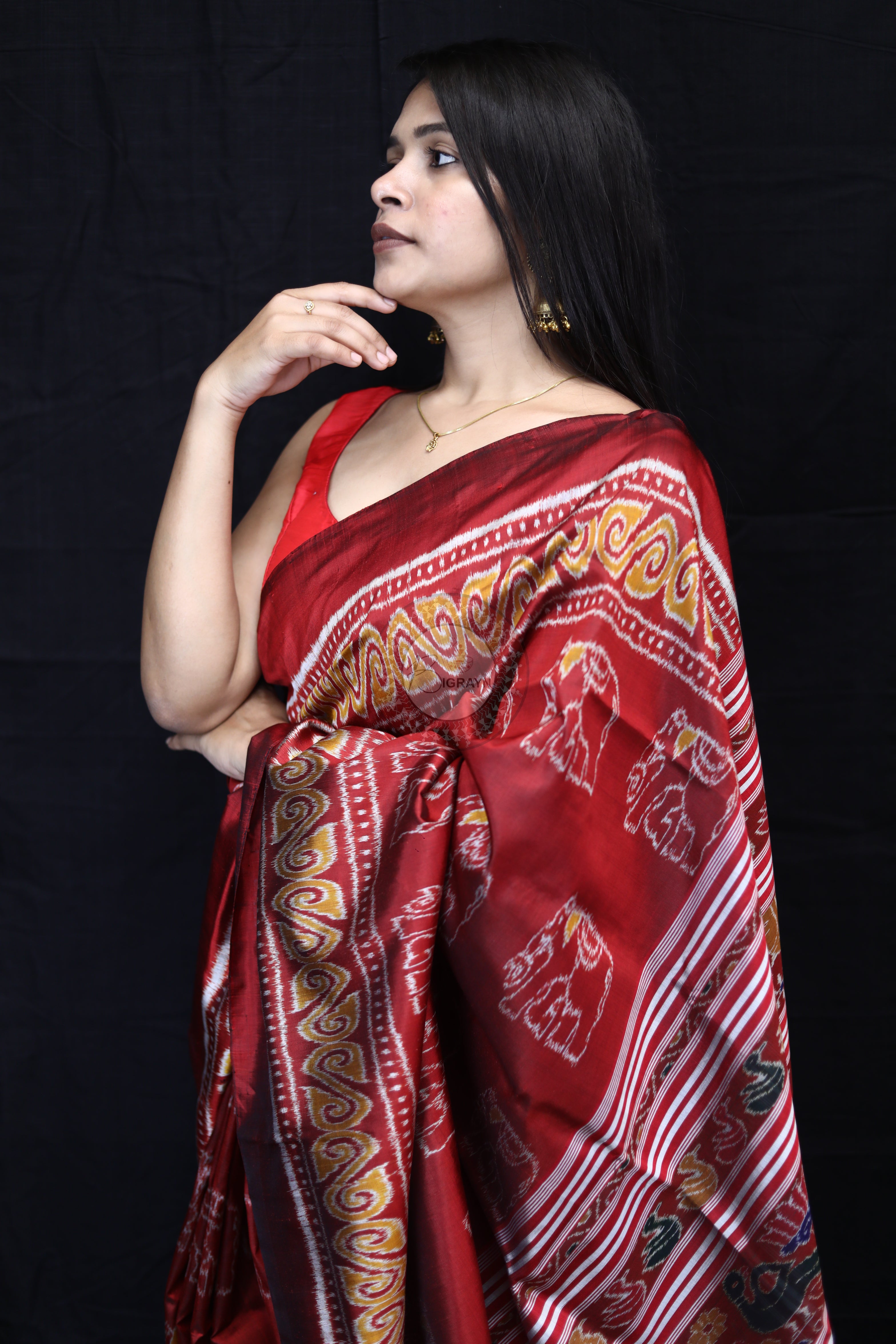 Maroon Elephant Body Mulberry Silk Saree