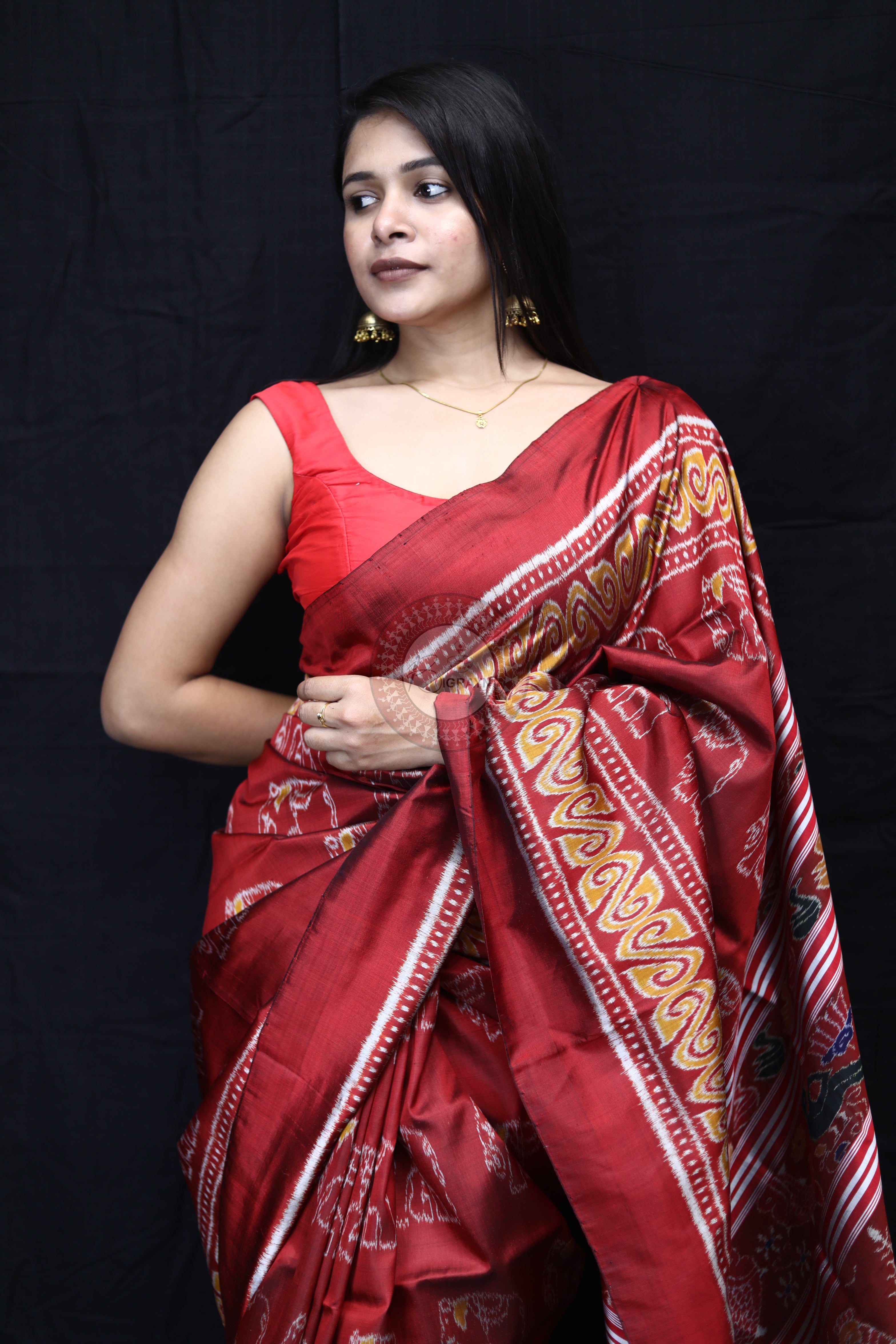 Maroon Elephant Body Mulberry Silk Saree