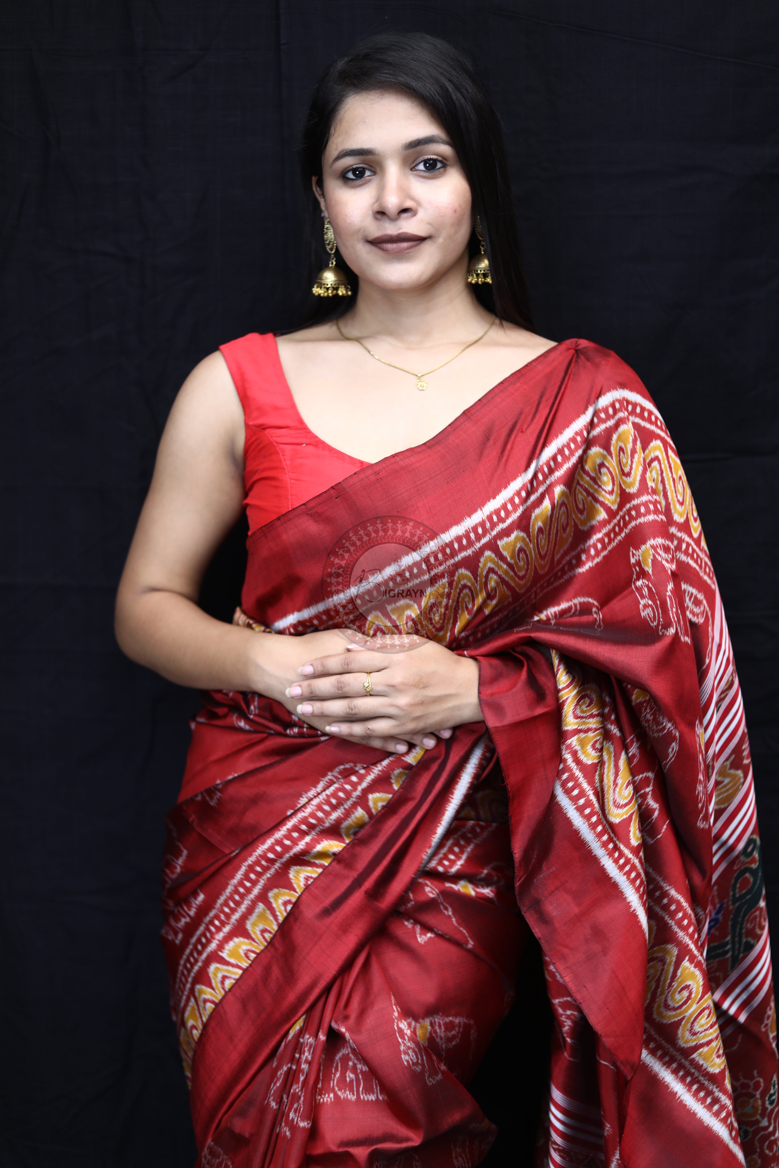 Maroon Elephant Body Mulberry Silk Saree