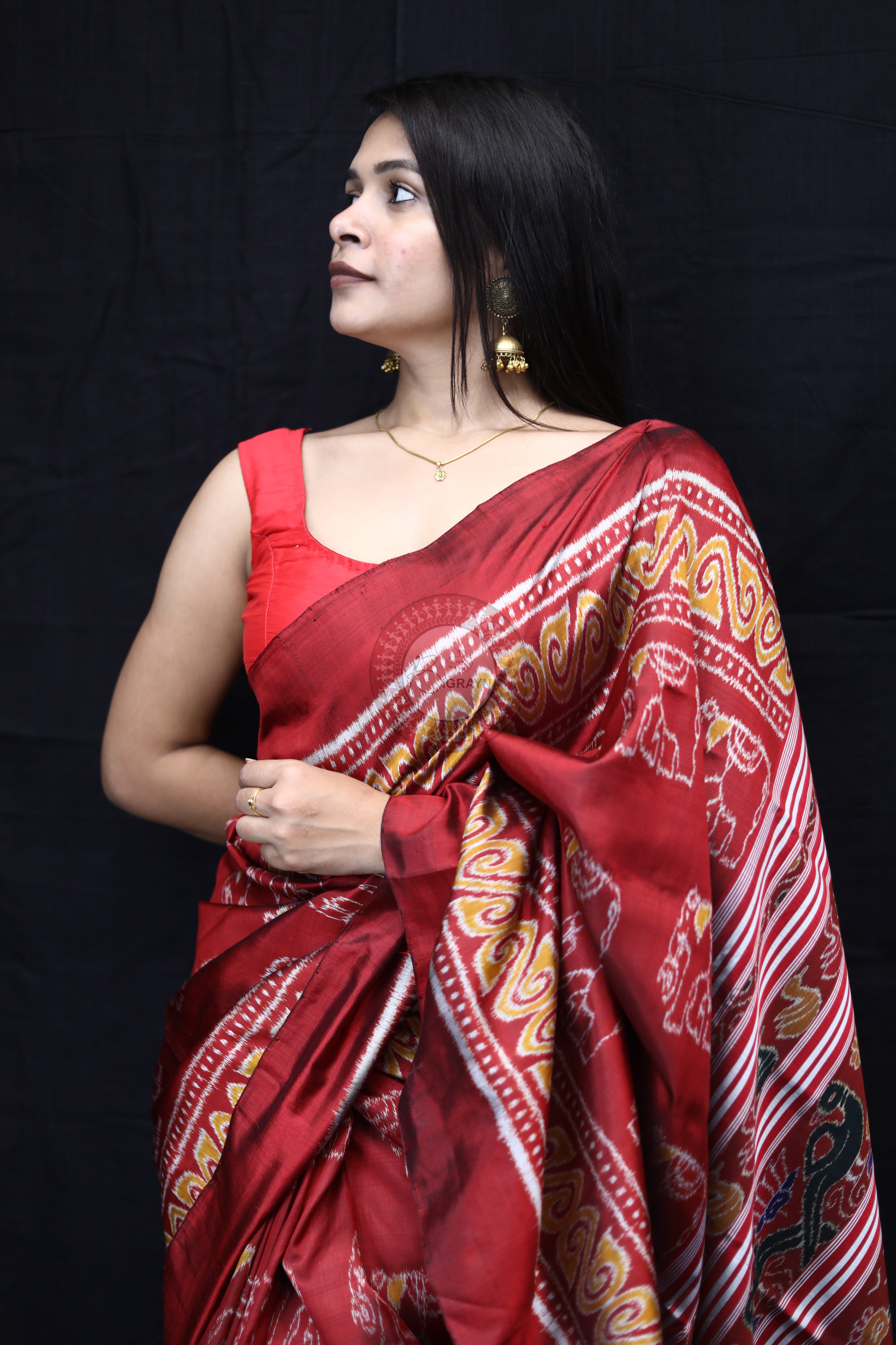 Maroon Elephant Body Mulberry Silk Saree