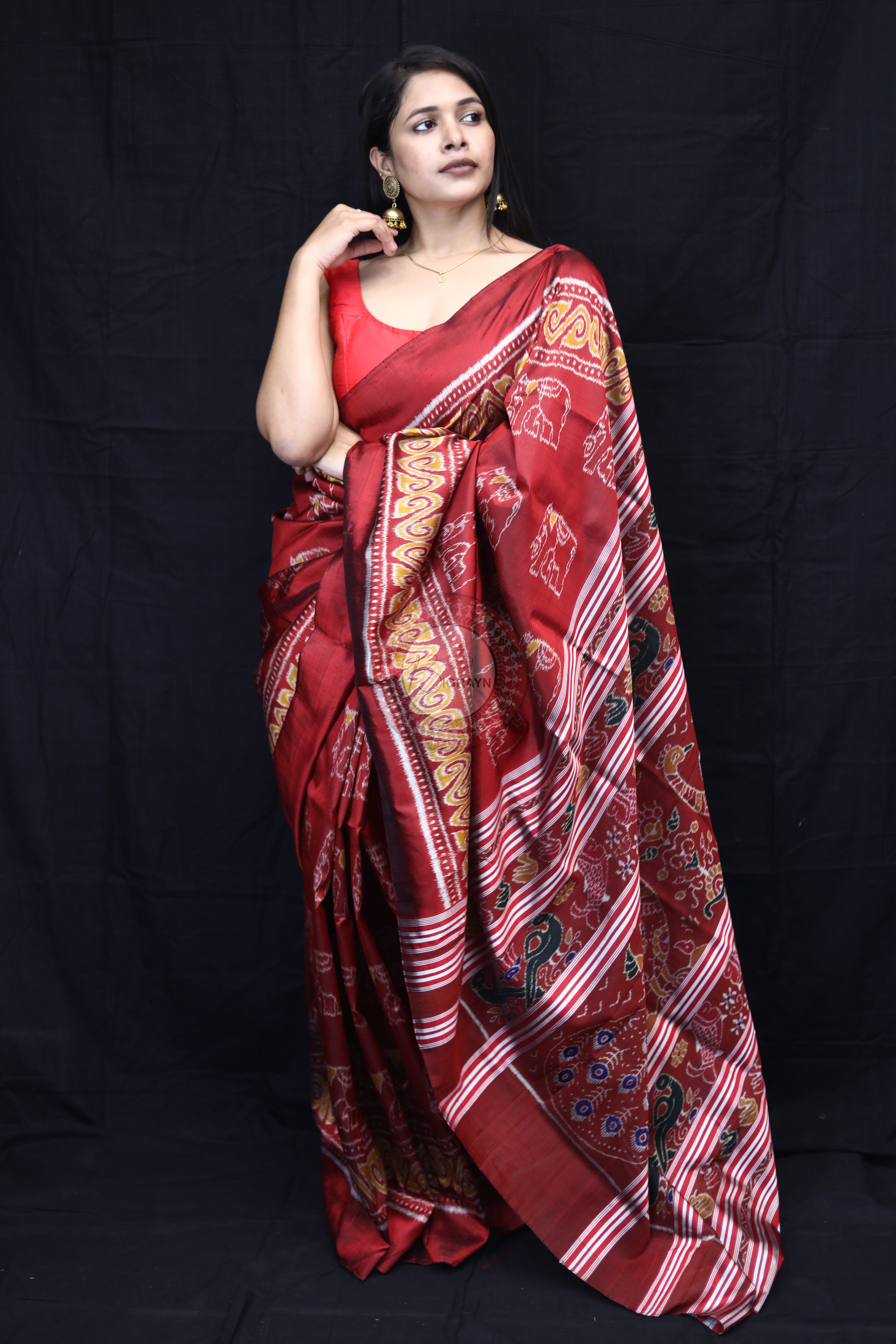 Maroon Elephant Body Mulberry Silk Saree