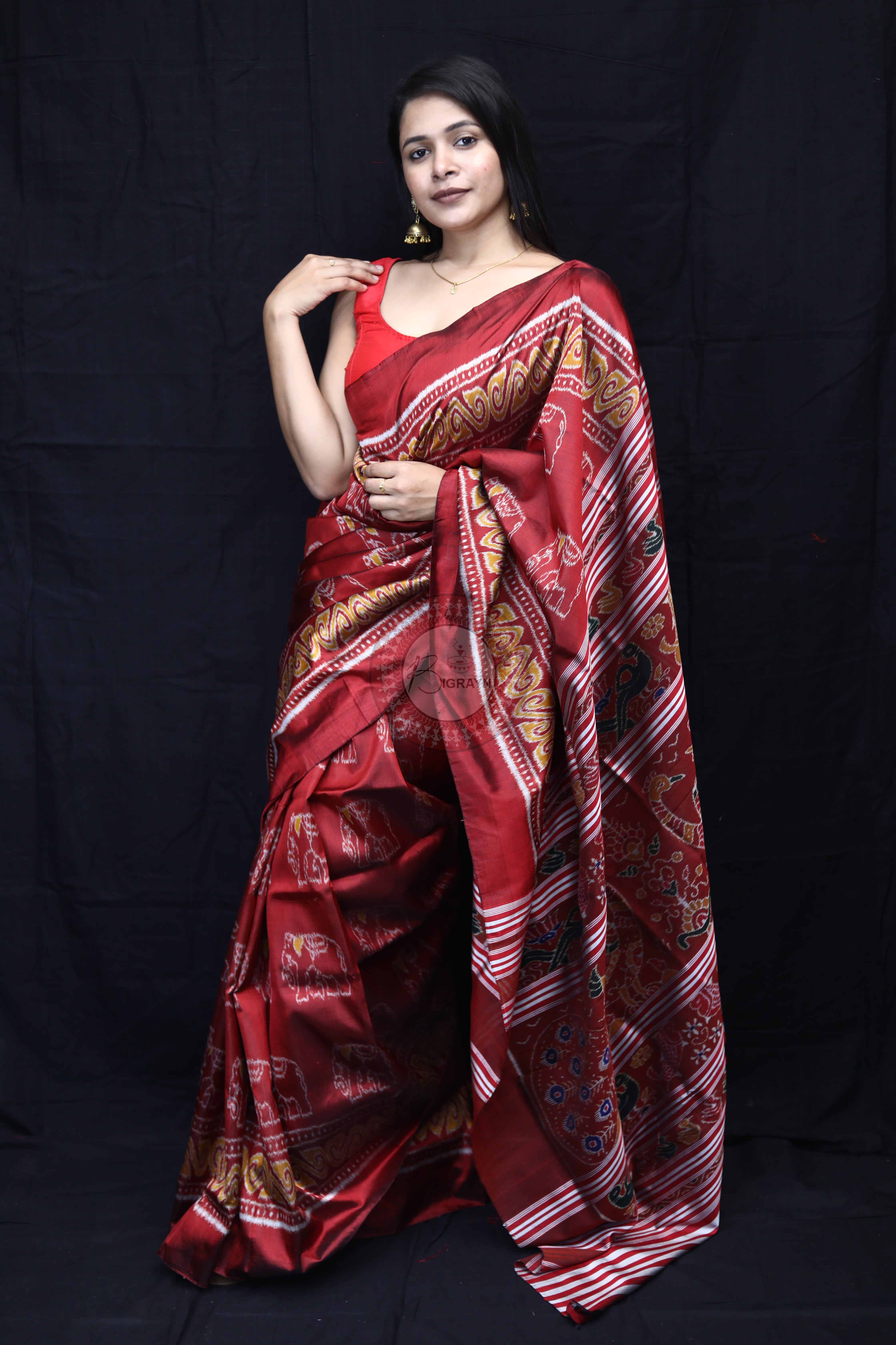 Maroon Elephant Body Mulberry Silk Saree