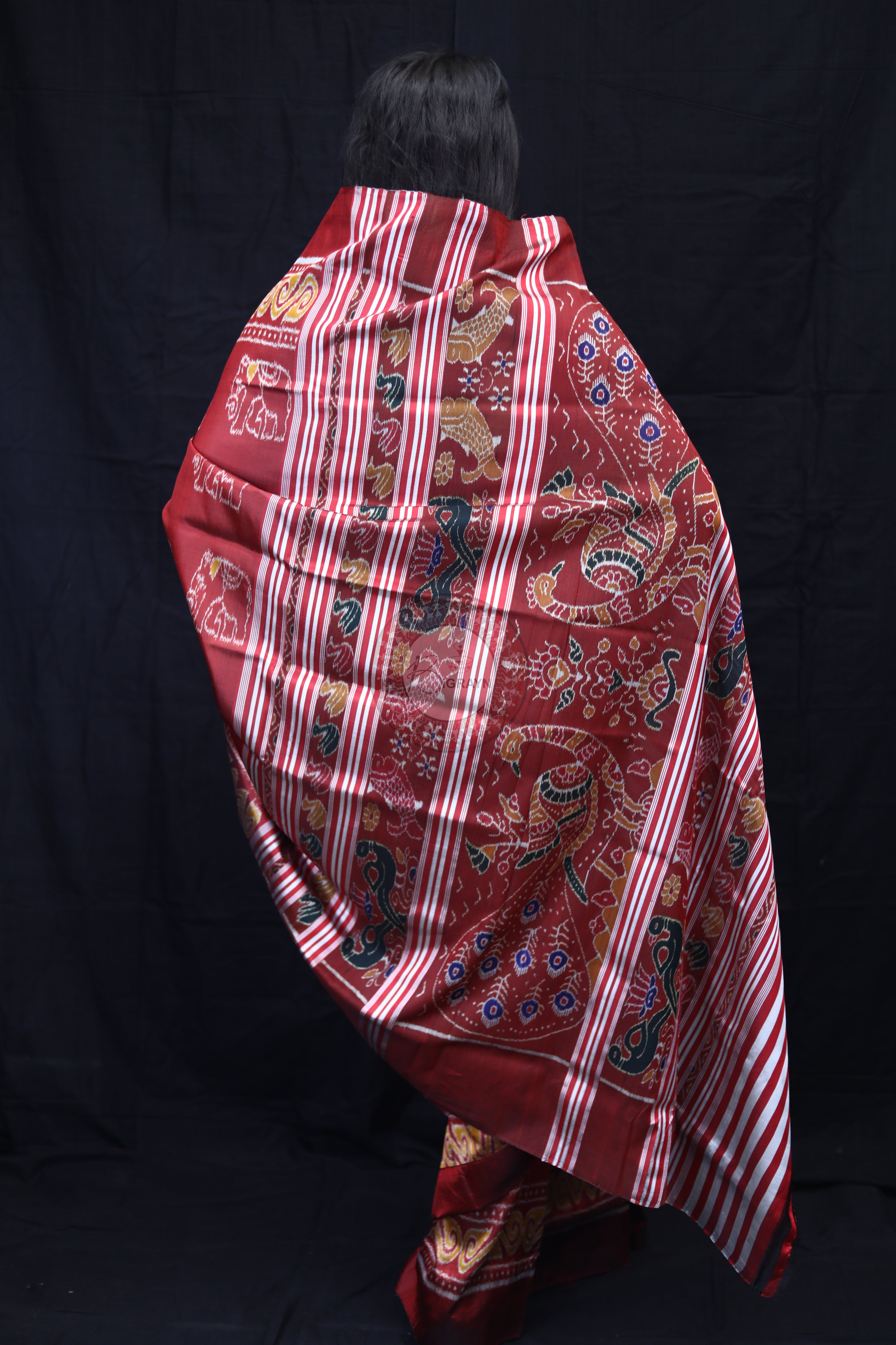 Maroon Elephant Body Mulberry Silk Saree