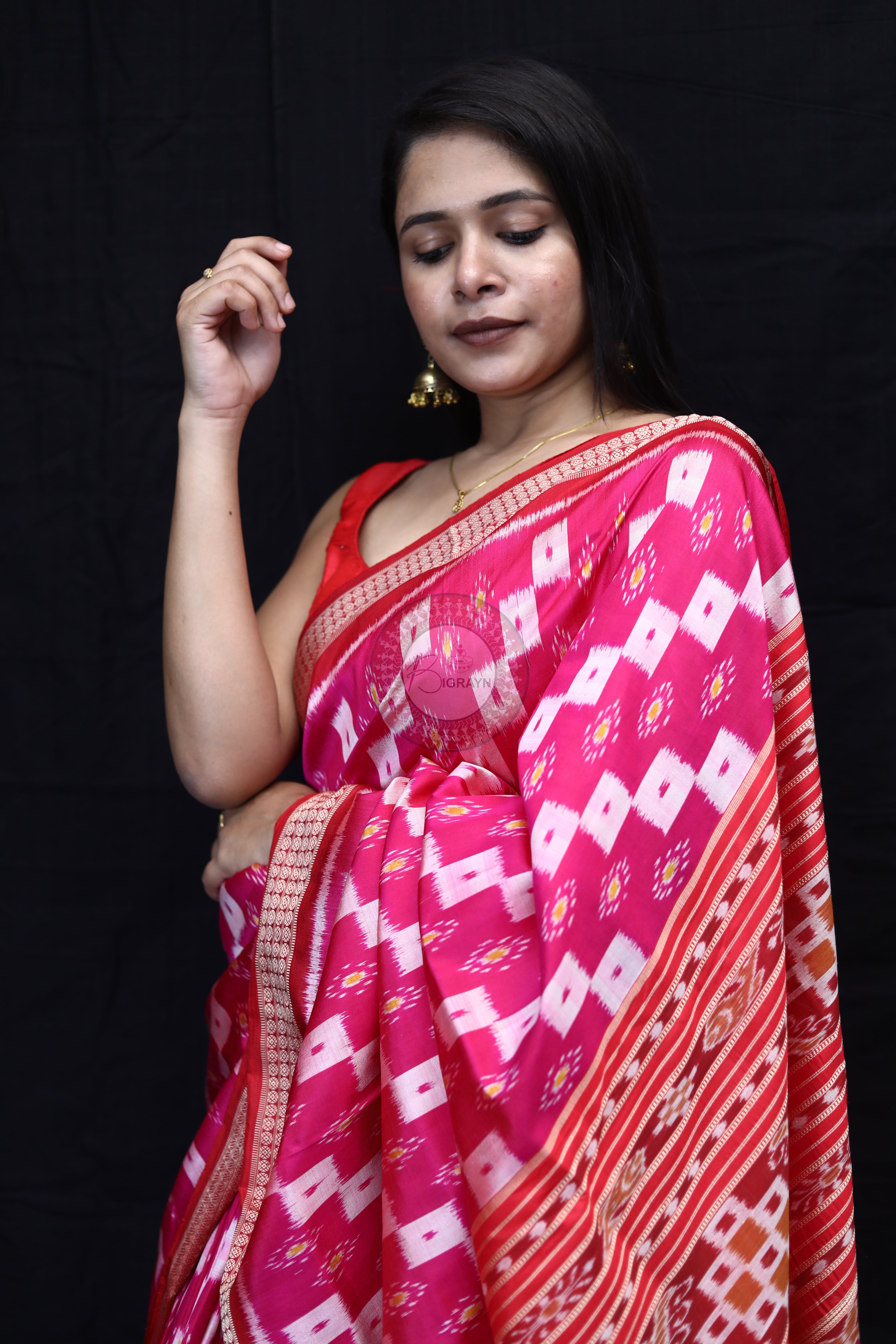 Magenta Red Body Pasapali Mulberry Silk Saree
