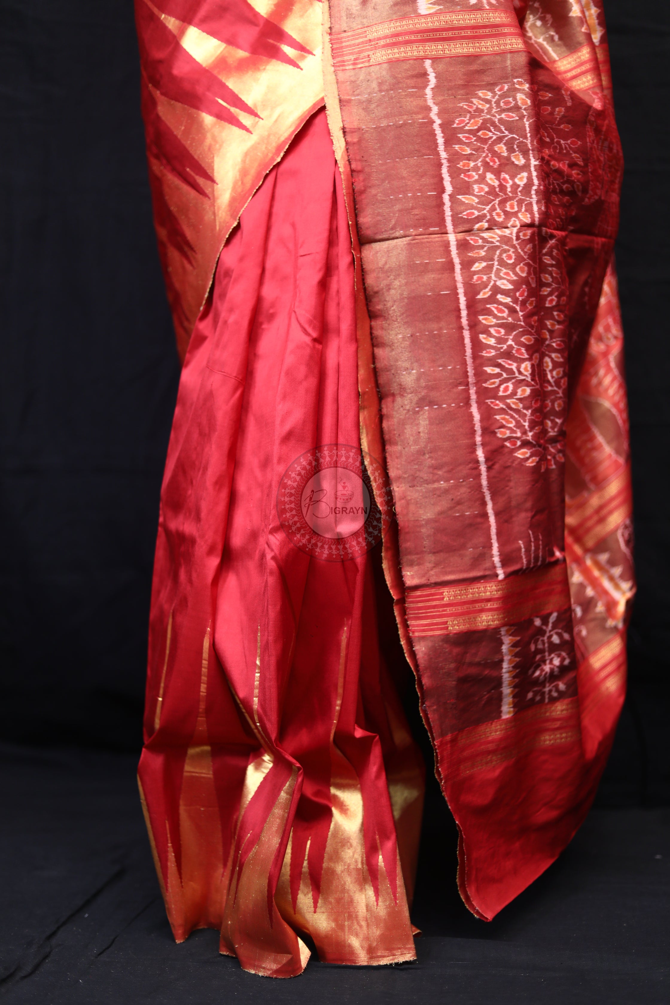 "Odisha Handloom Tissue Silk Saree with shimmering texture, elegant zari border, and lightweight drape, handcrafted by artisans"