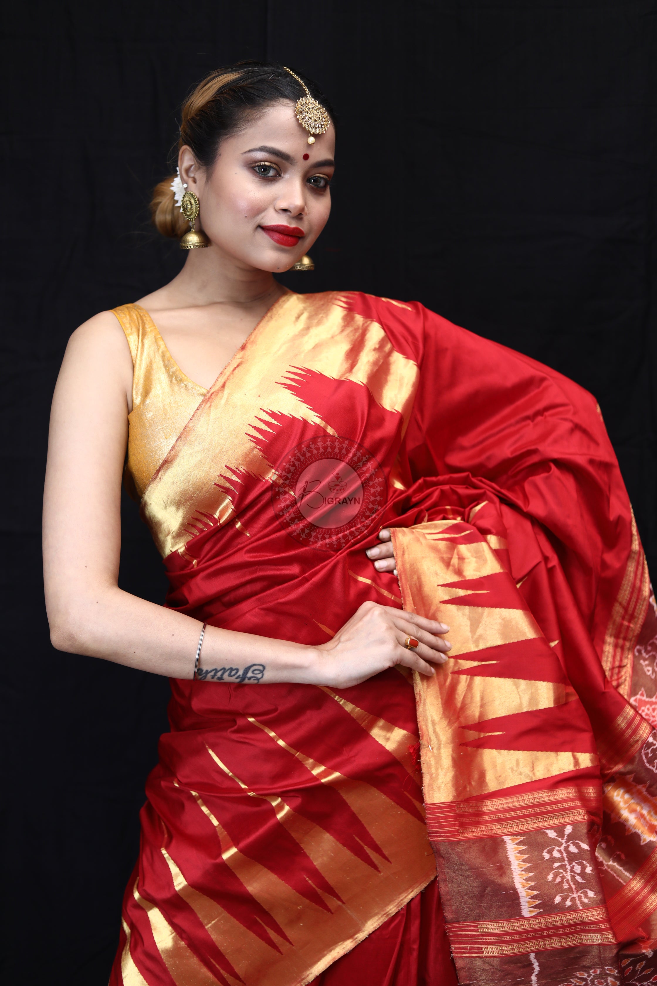 "Odisha Handloom Tissue Silk Saree with shimmering texture, elegant zari border, and lightweight drape, handcrafted by artisans"