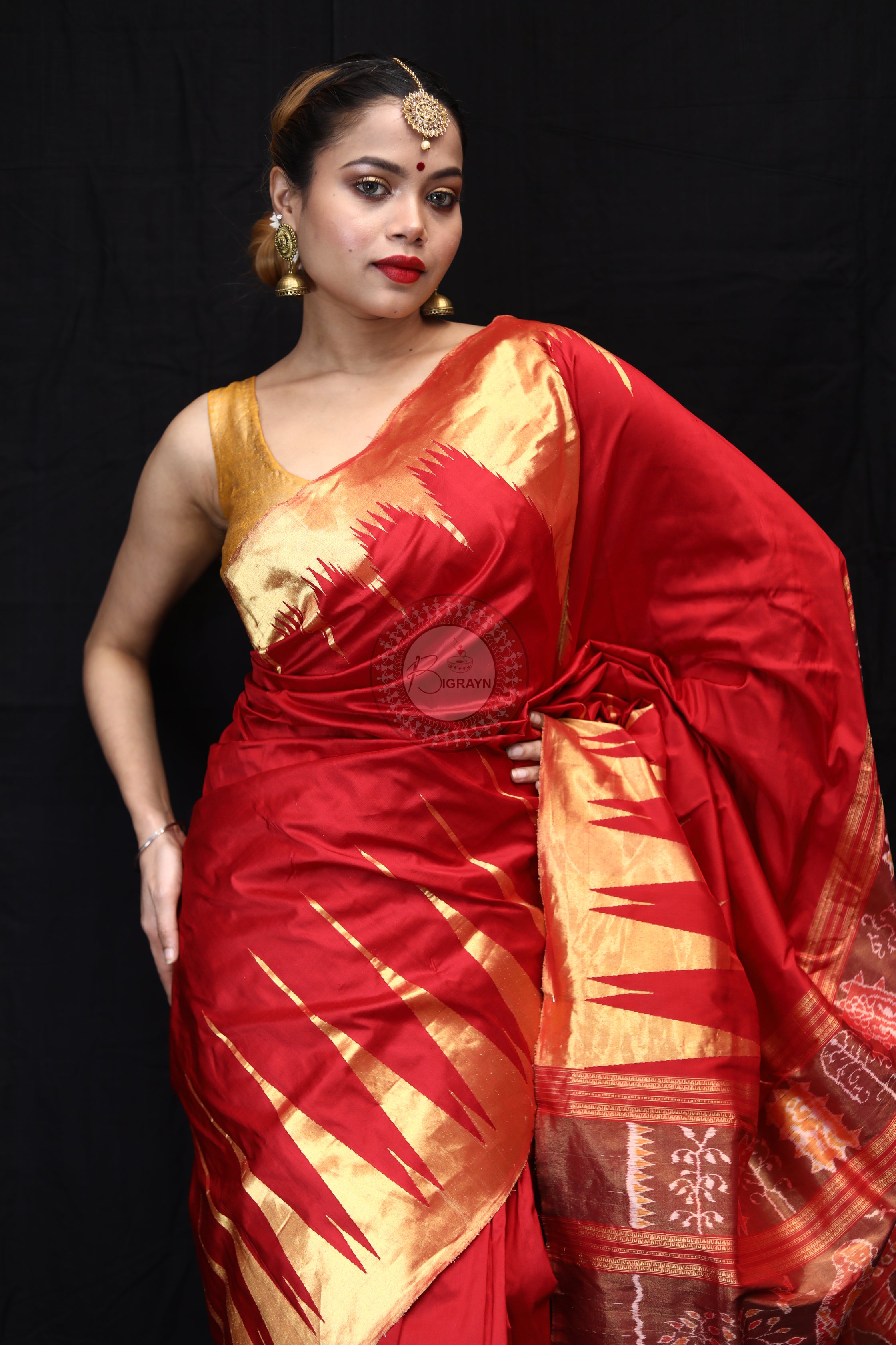 "Odisha Handloom Tissue Silk Saree with shimmering texture, elegant zari border, and lightweight drape, handcrafted by artisans"