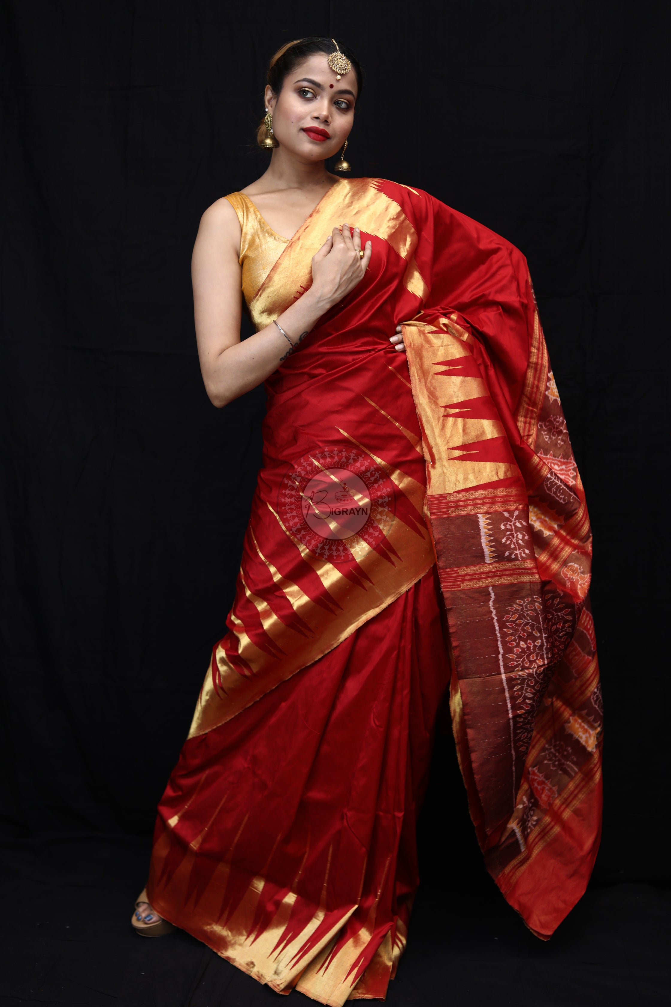"Odisha Handloom Tissue Silk Saree with shimmering texture, elegant zari border, and lightweight drape, handcrafted by artisans"