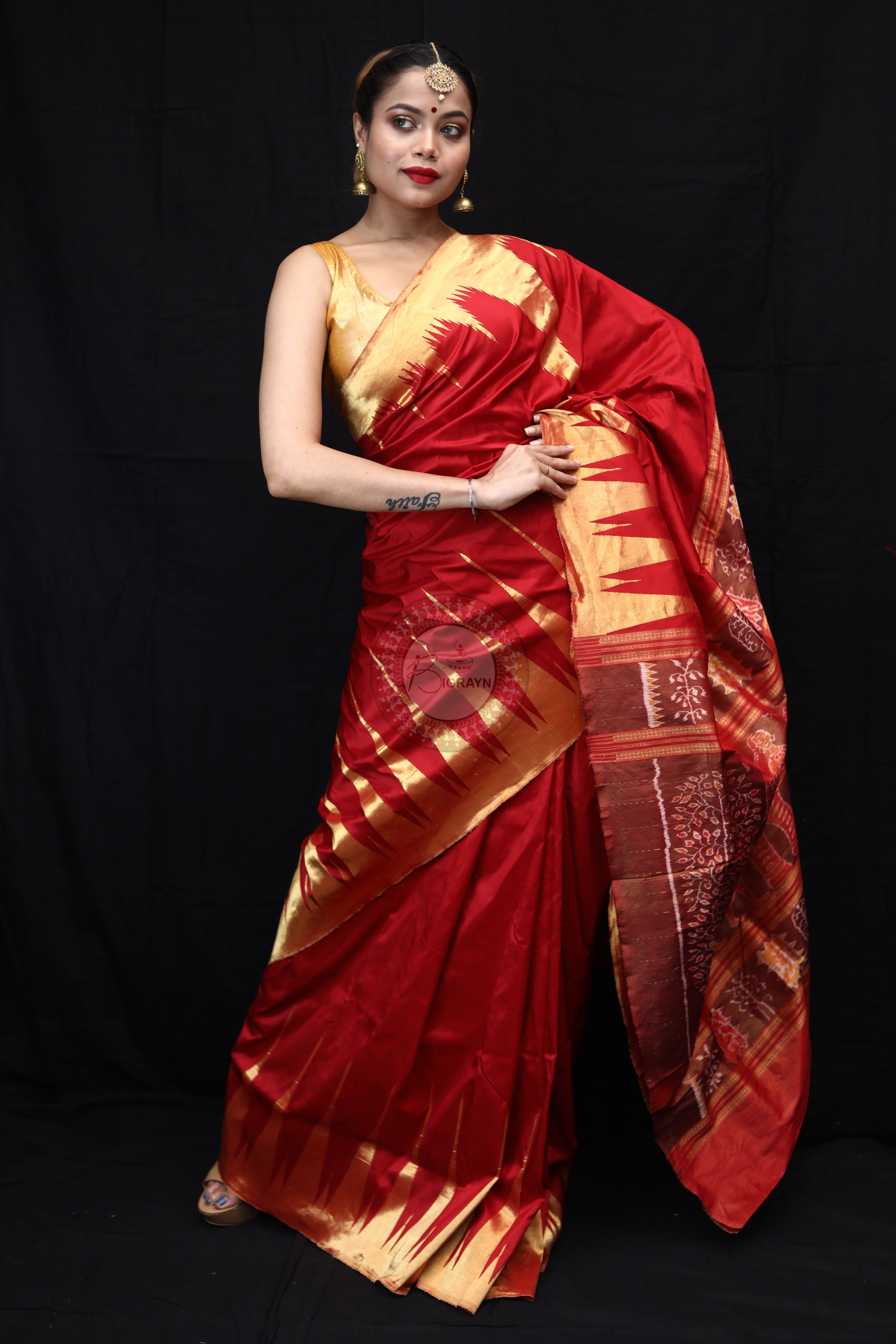 "Odisha Handloom Tissue Silk Saree with shimmering texture, elegant zari border, and lightweight drape, handcrafted by artisans"