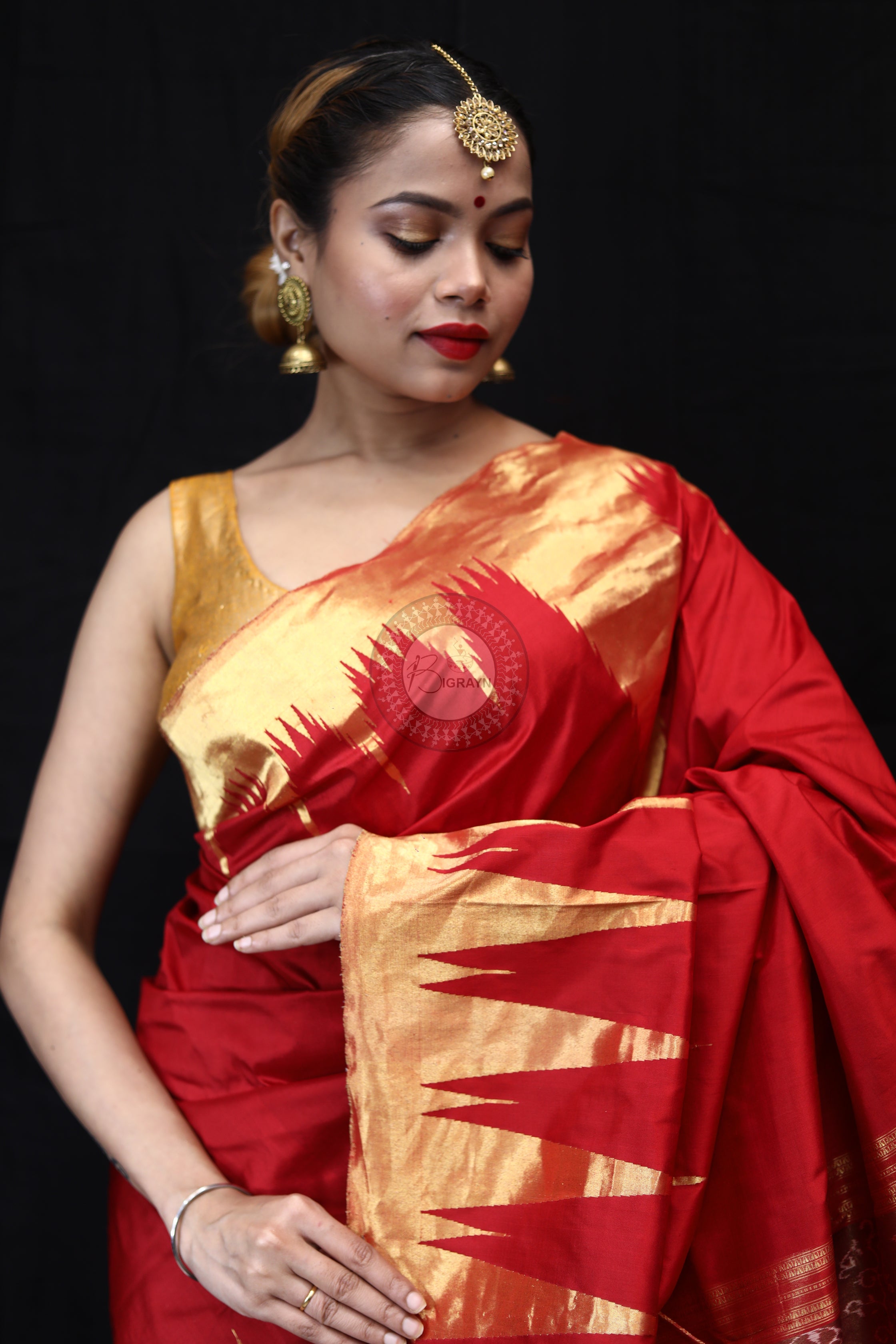 "Odisha Handloom Tissue Silk Saree with shimmering texture, elegant zari border, and lightweight drape, handcrafted by artisans"