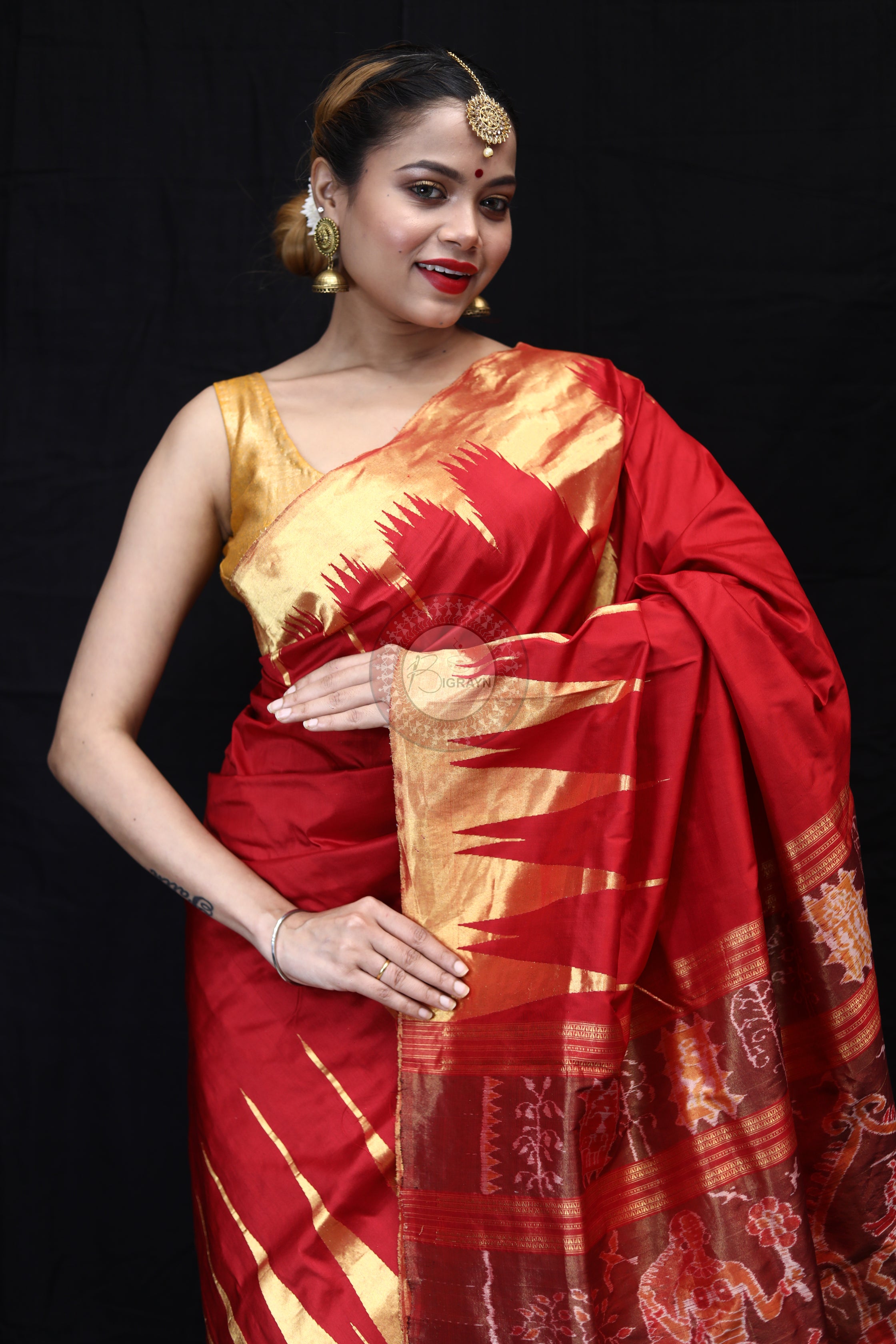 "Odisha Handloom Tissue Silk Saree with shimmering texture, elegant zari border, and lightweight drape, handcrafted by artisans"