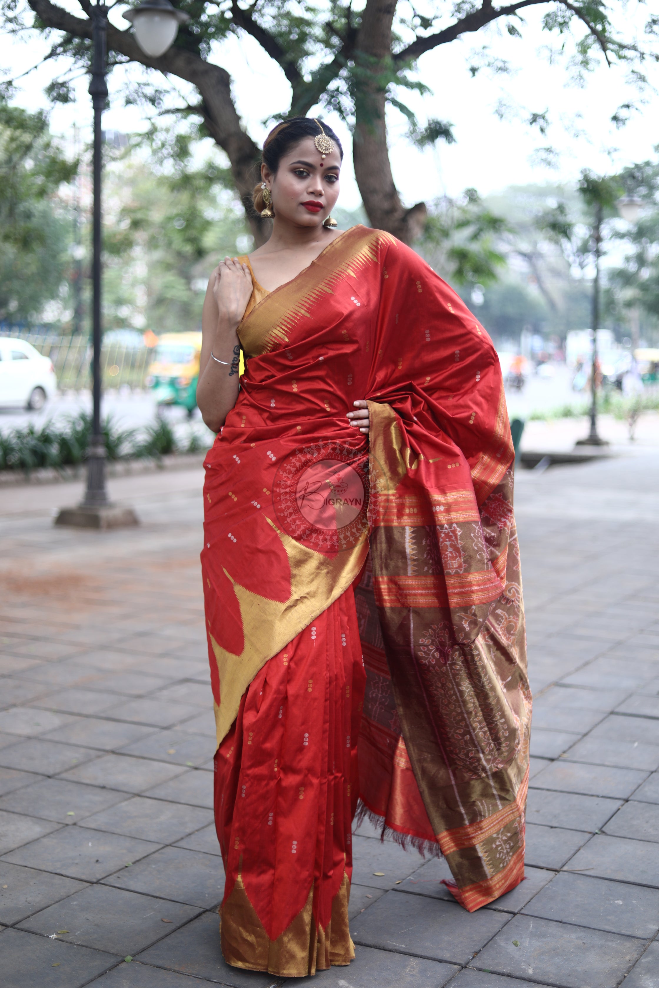 "Odisha Handloom Tissue Silk Saree with shimmering texture, elegant zari border, and lightweight drape, handcrafted by artisans"